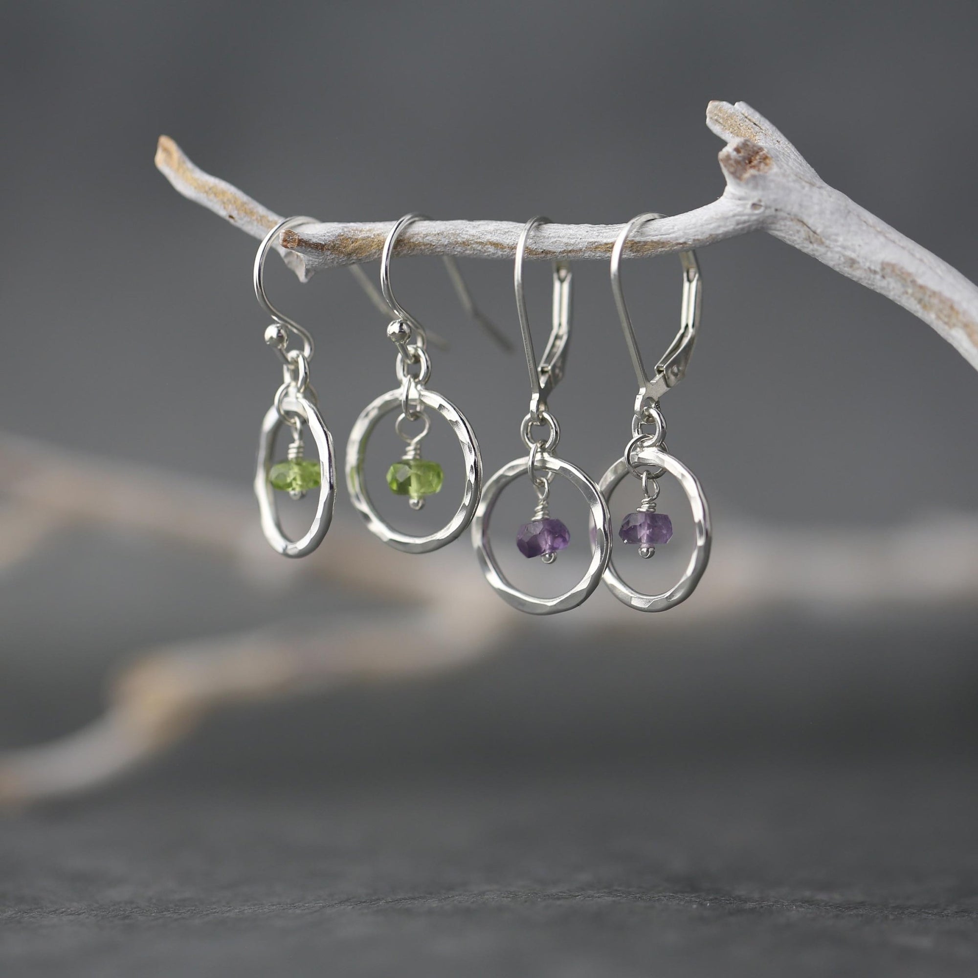 Dainty Gemstone Circle Earrings jewelry handmade by Burnish