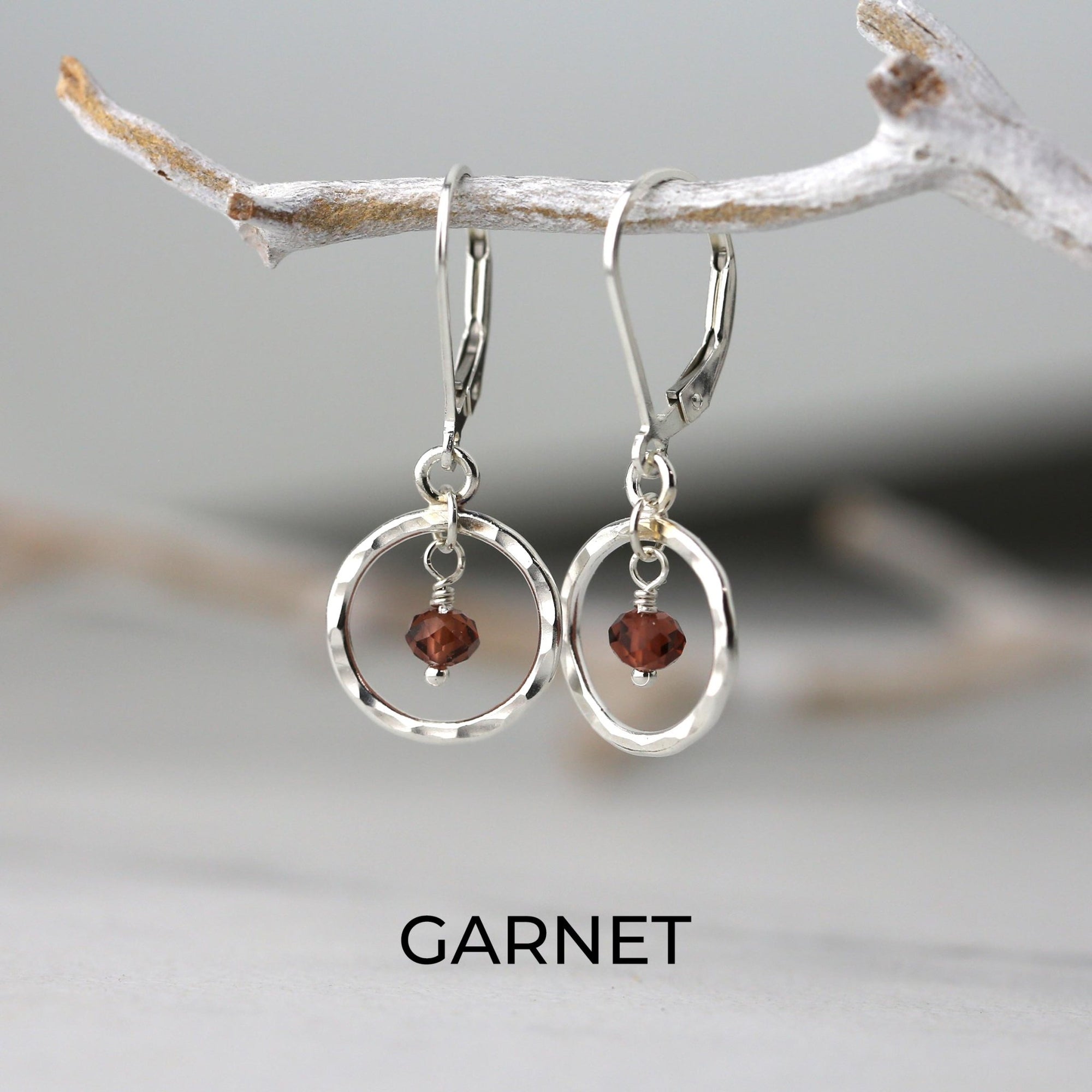 Dainty Gemstone Circle Earrings jewelry handmade by Burnish