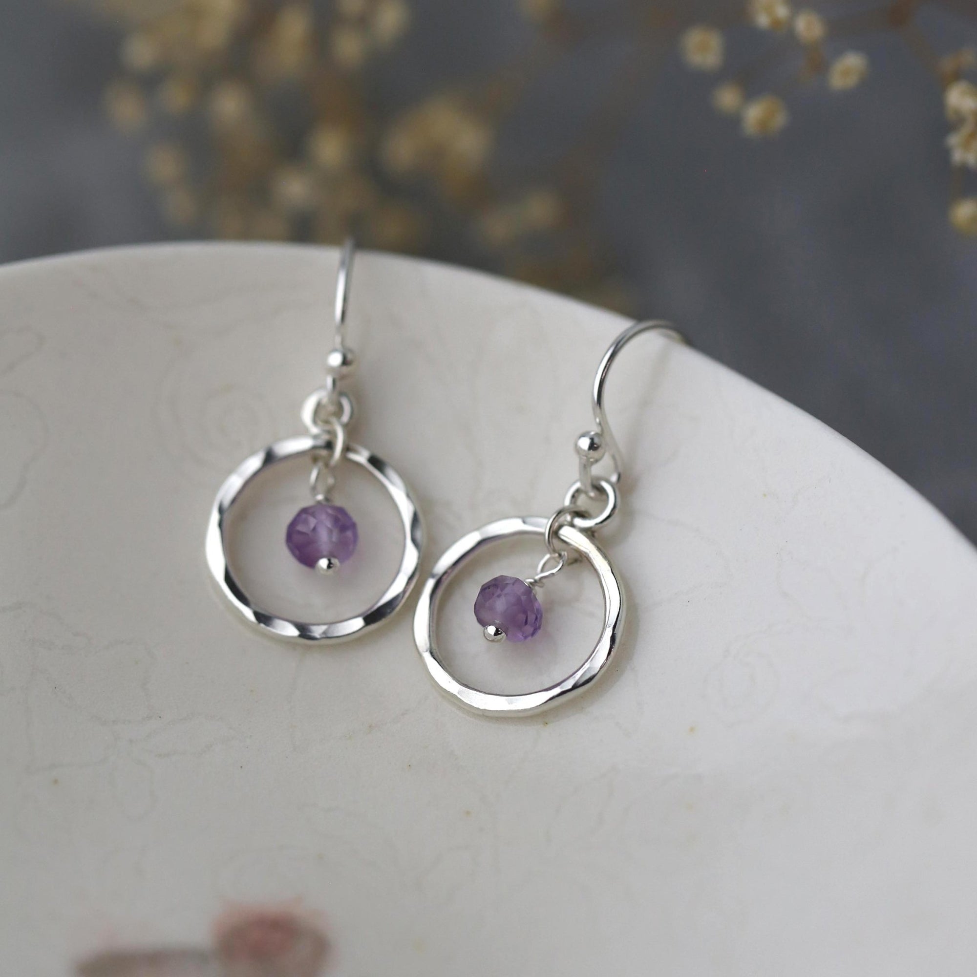 Dainty Gemstone Circle Earrings jewelry handmade by Burnish