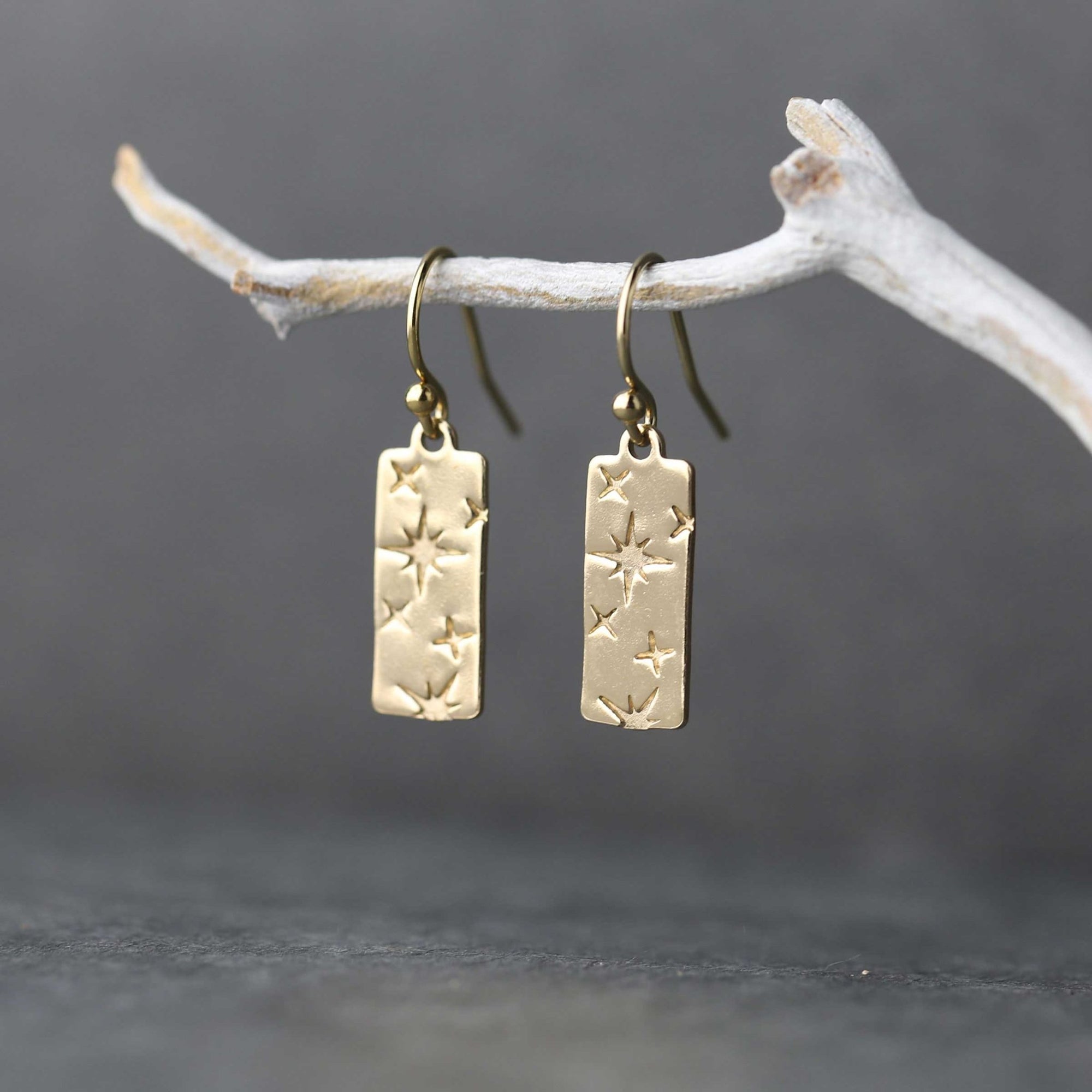 Dainty Gold Celestial Drop Earrings jewelry handmade by Burnish