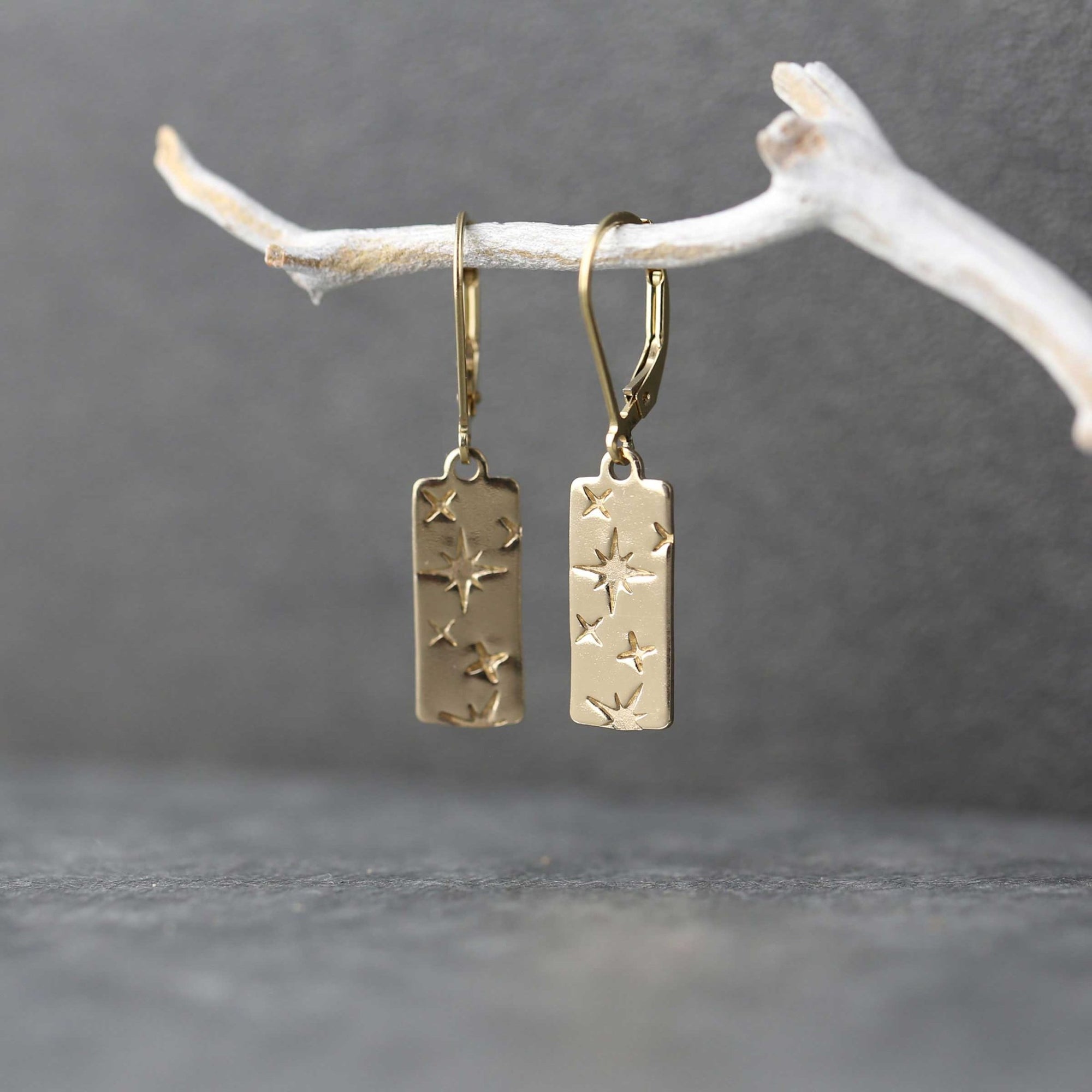 Dainty Gold Celestial Drop Earrings jewelry handmade by Burnish