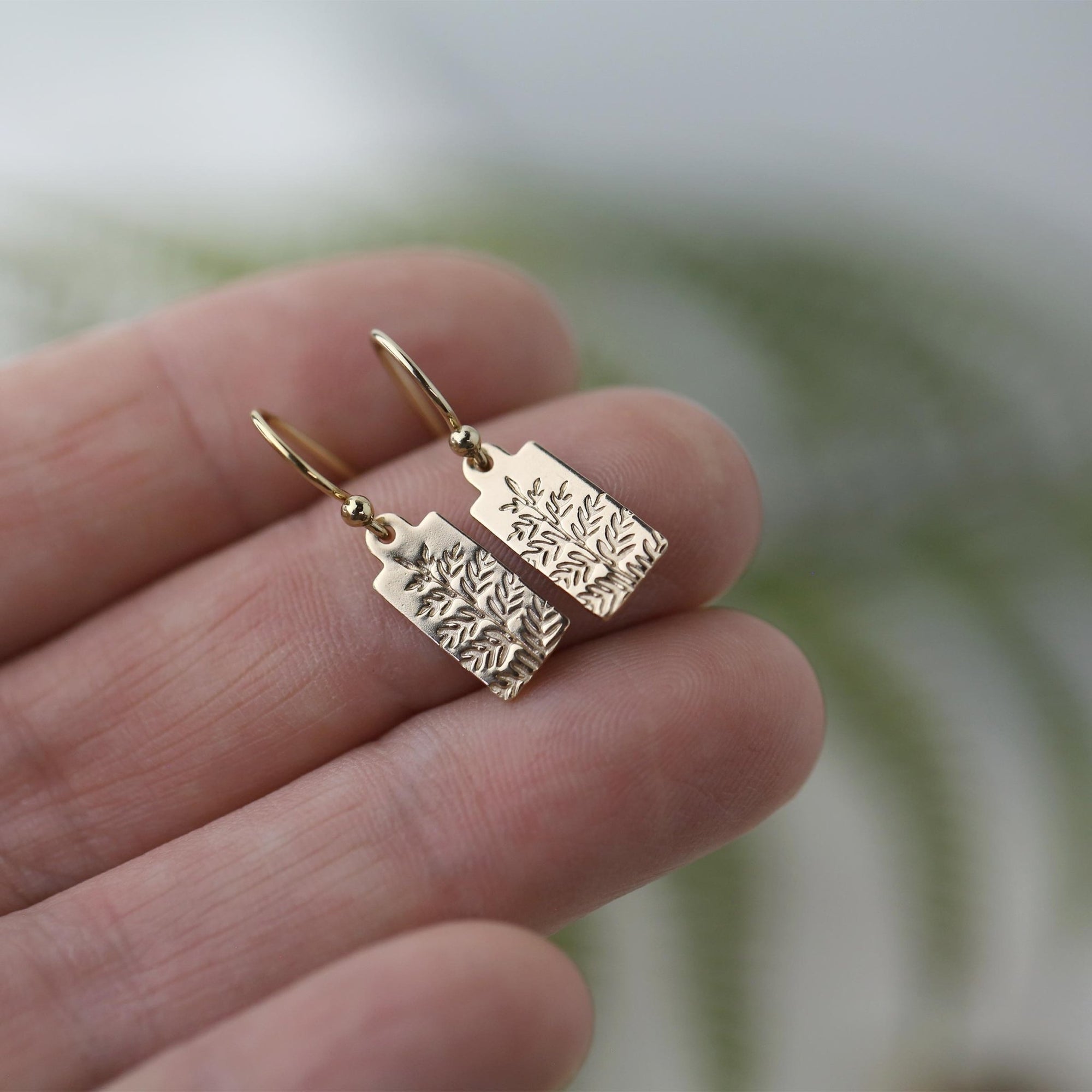 Dainty Gold Fern Earrings jewelry handmade by Burnish