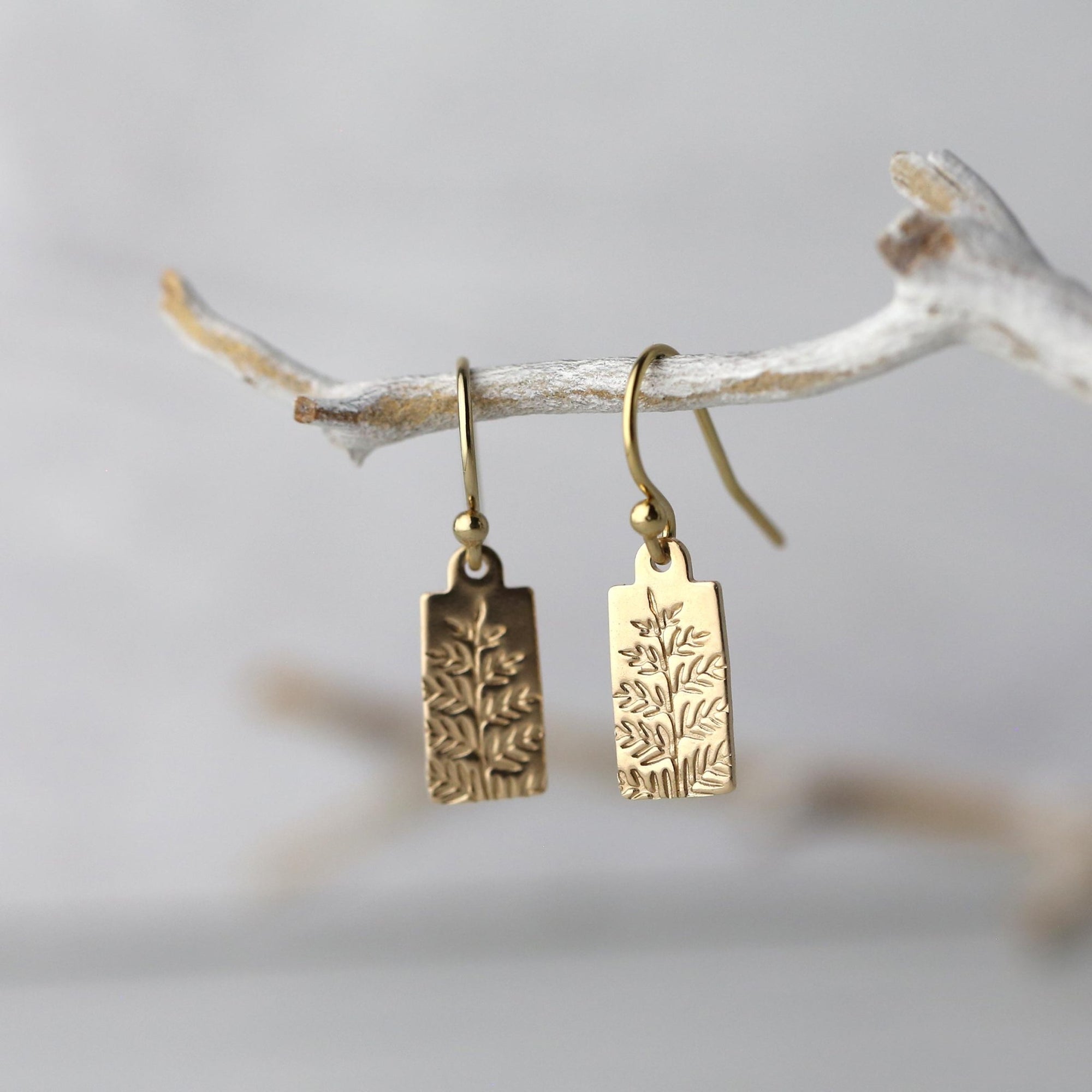 Dainty Gold Fern Earrings jewelry handmade by Burnish