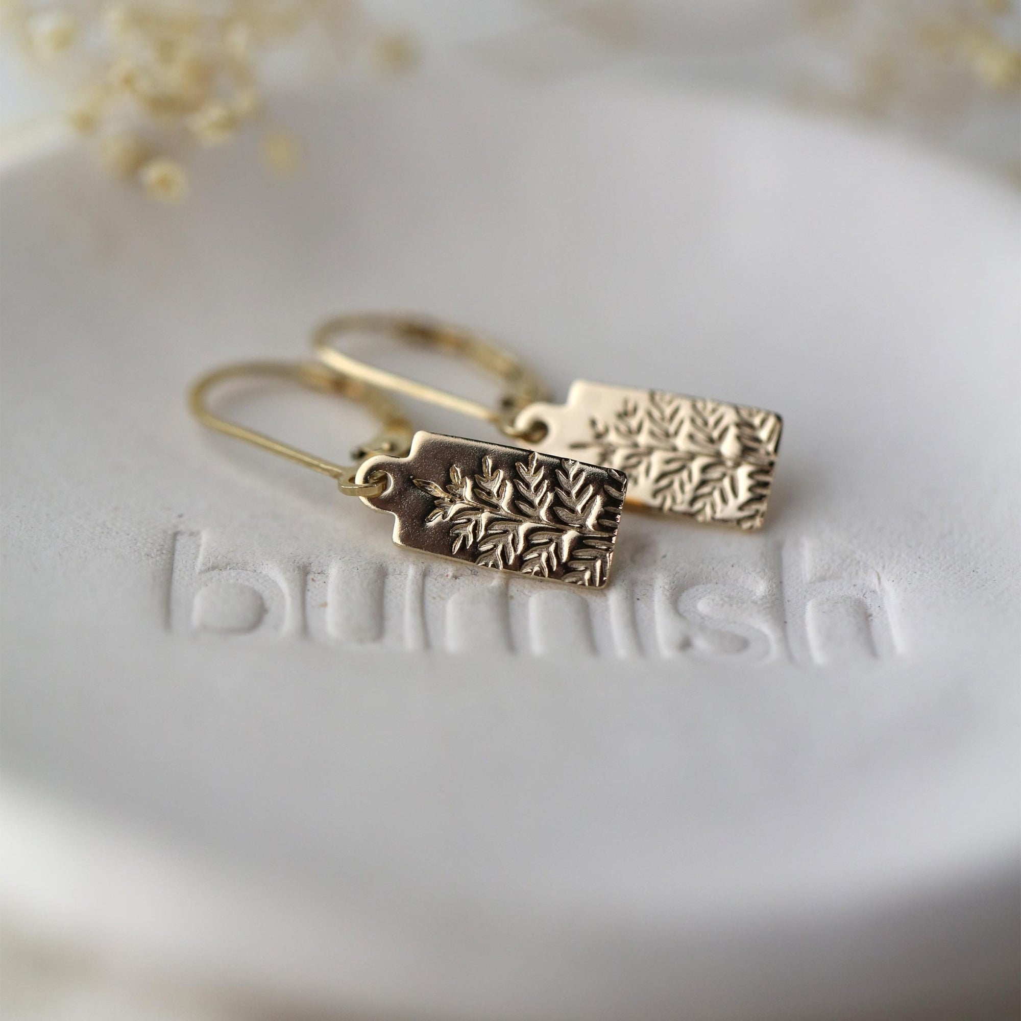 Dainty Gold Fern Earrings jewelry handmade by Burnish