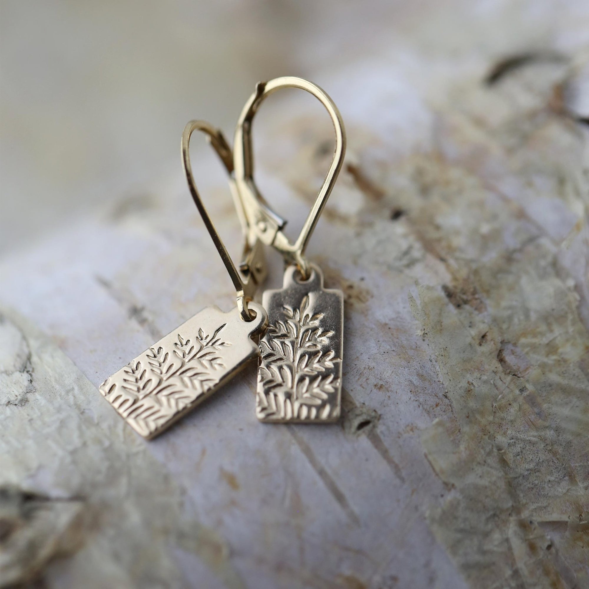 Dainty Gold Fern Earrings jewelry handmade by Burnish