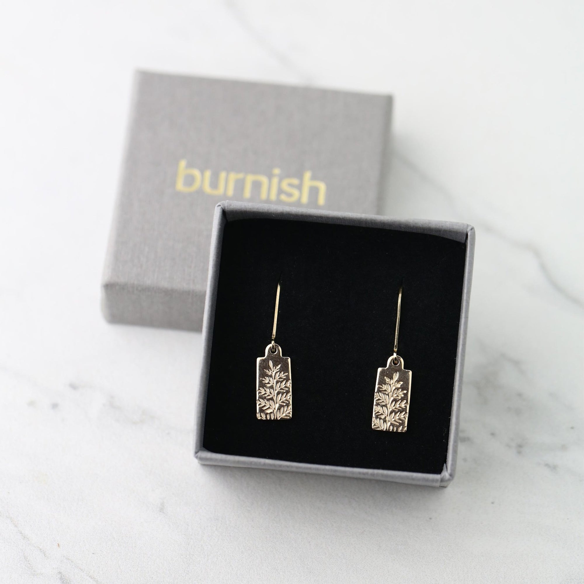 Dainty Gold Fern Earrings jewelry handmade by Burnish