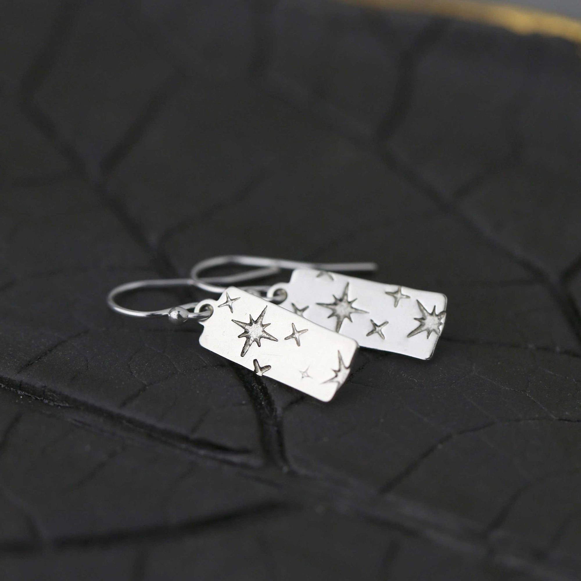 Dainty Silver Celestial Drop Earrings jewelry handmade by Burnish