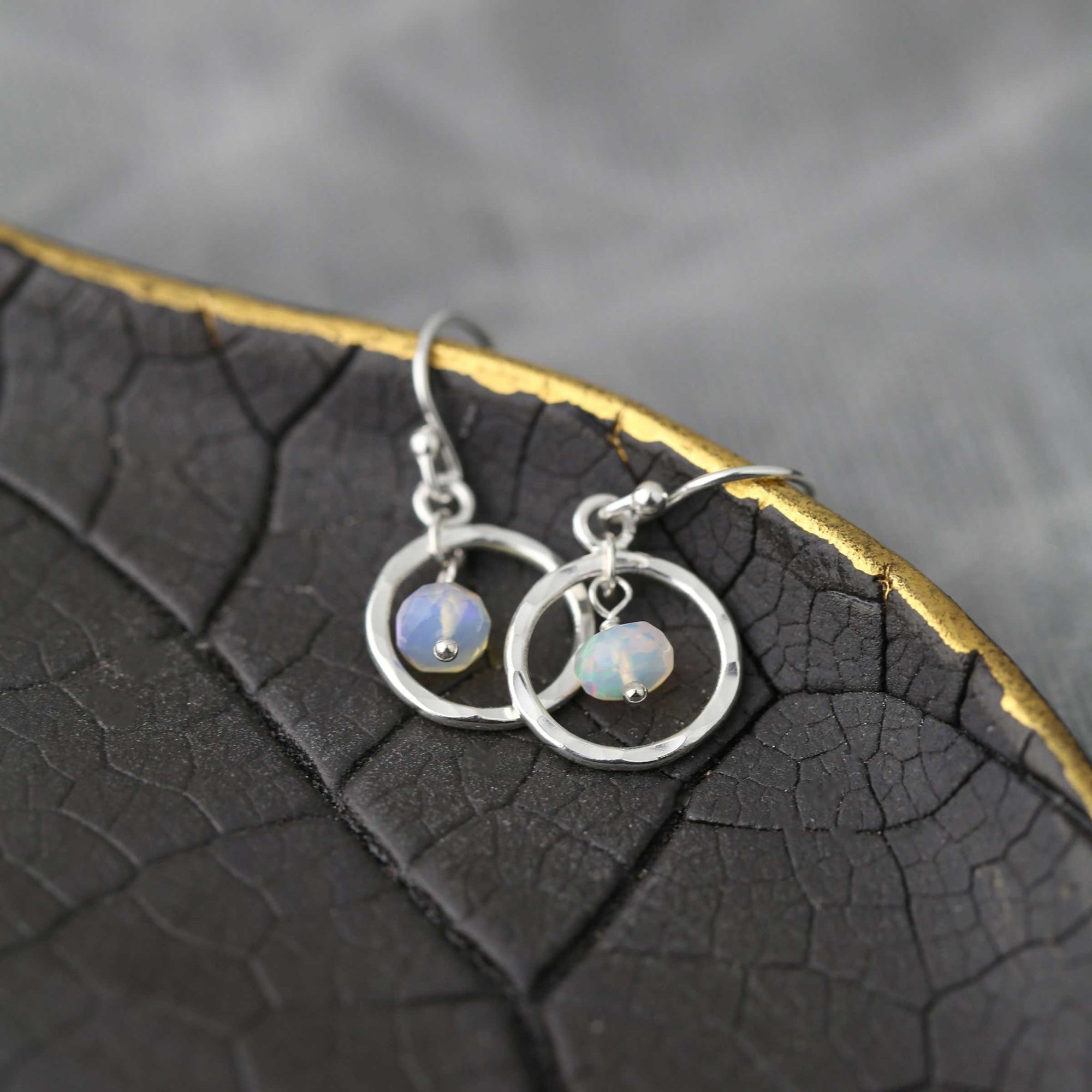 Faceted Opal Circle Earrings jewelry handmade by Burnish