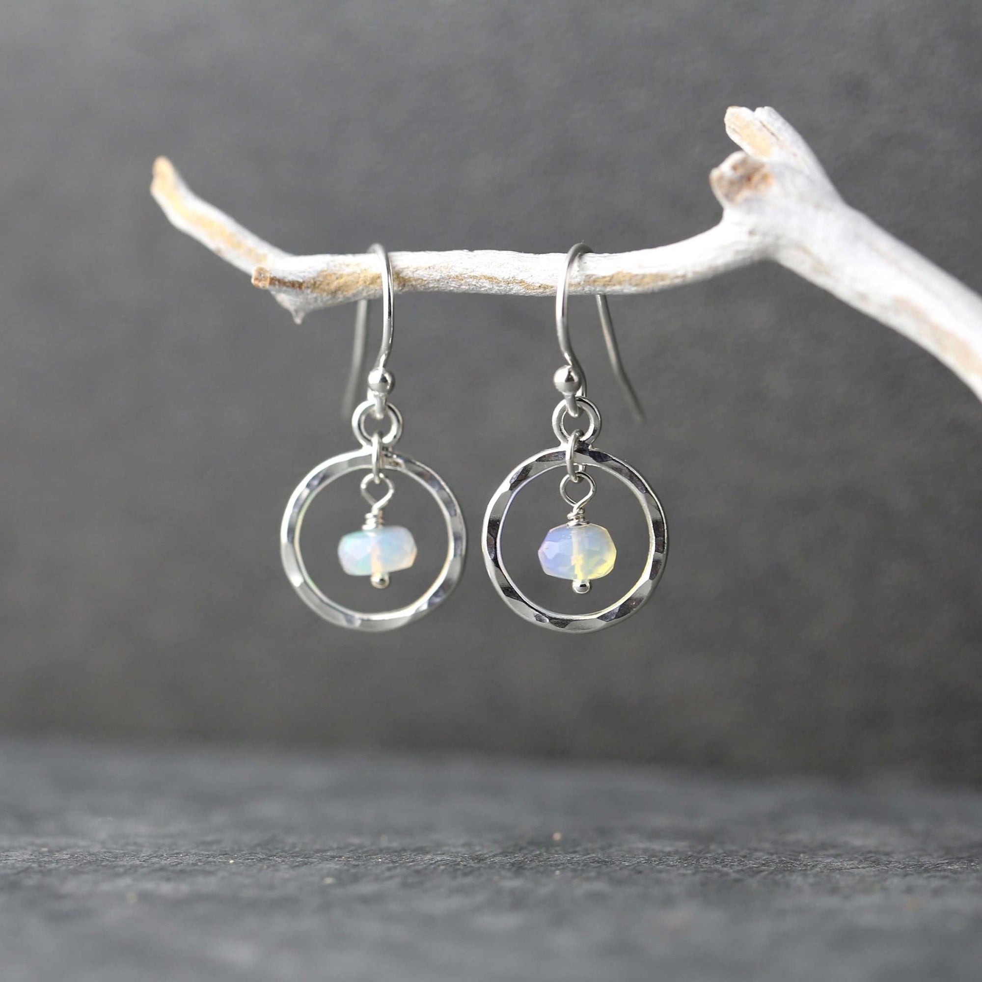 Faceted Opal Circle Earrings jewelry handmade by Burnish