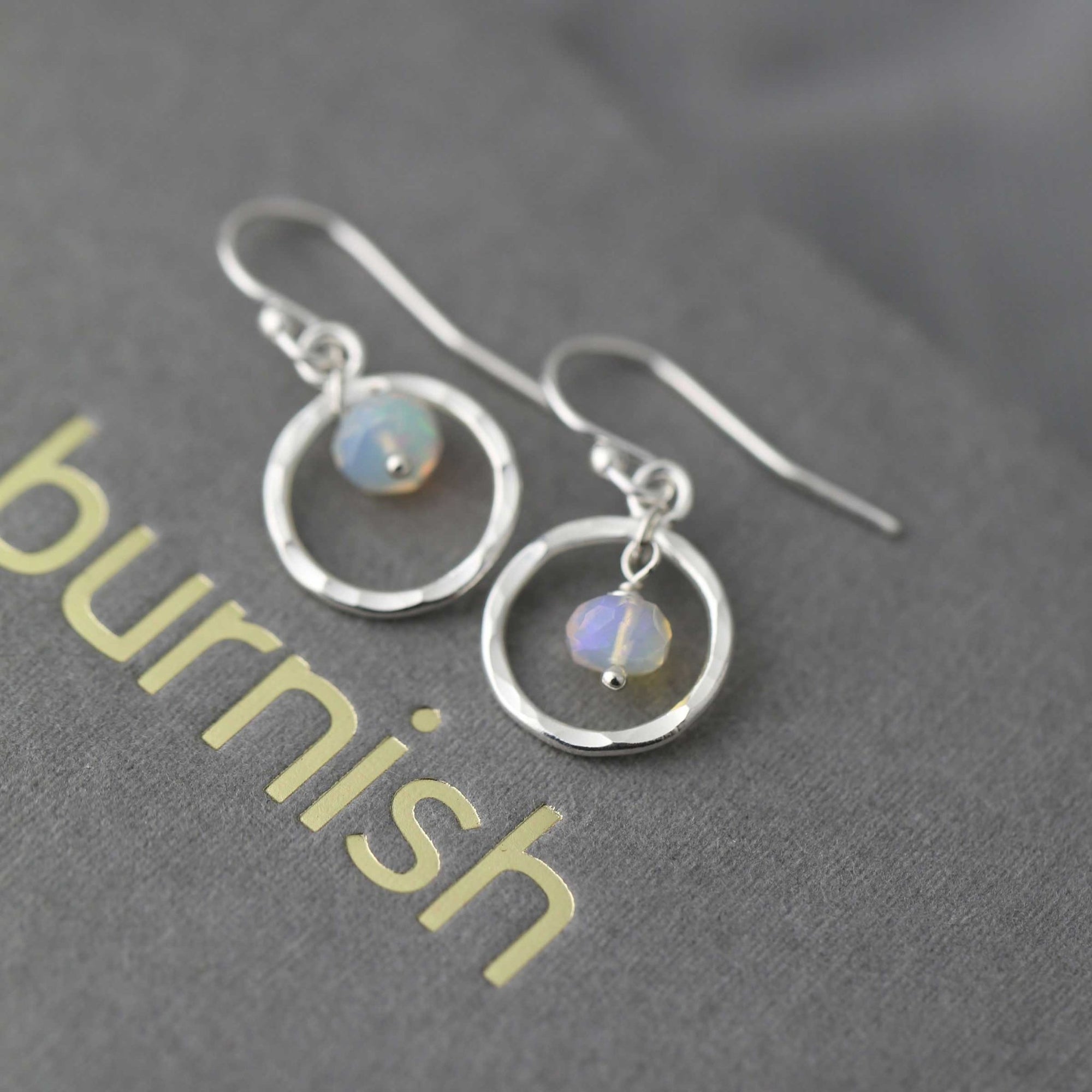 Faceted Opal Circle Earrings jewelry handmade by Burnish