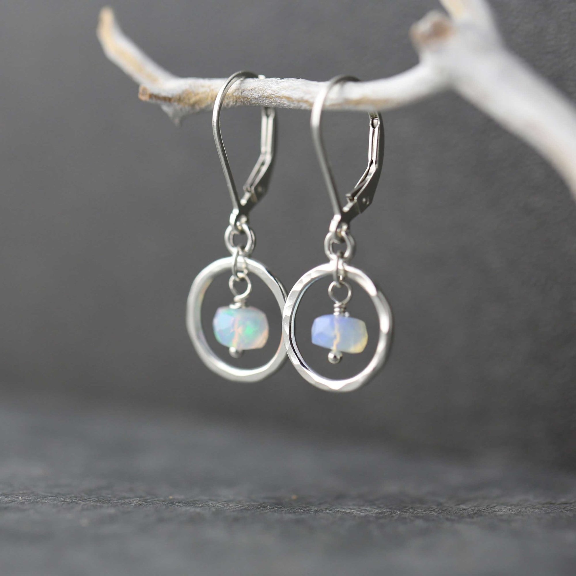 Faceted Opal Circle Earrings jewelry handmade by Burnish