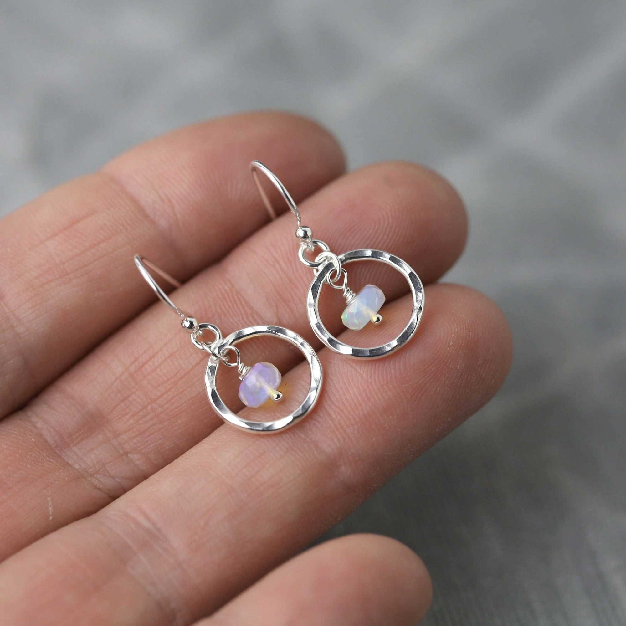 Faceted Opal Circle Earrings jewelry handmade by Burnish