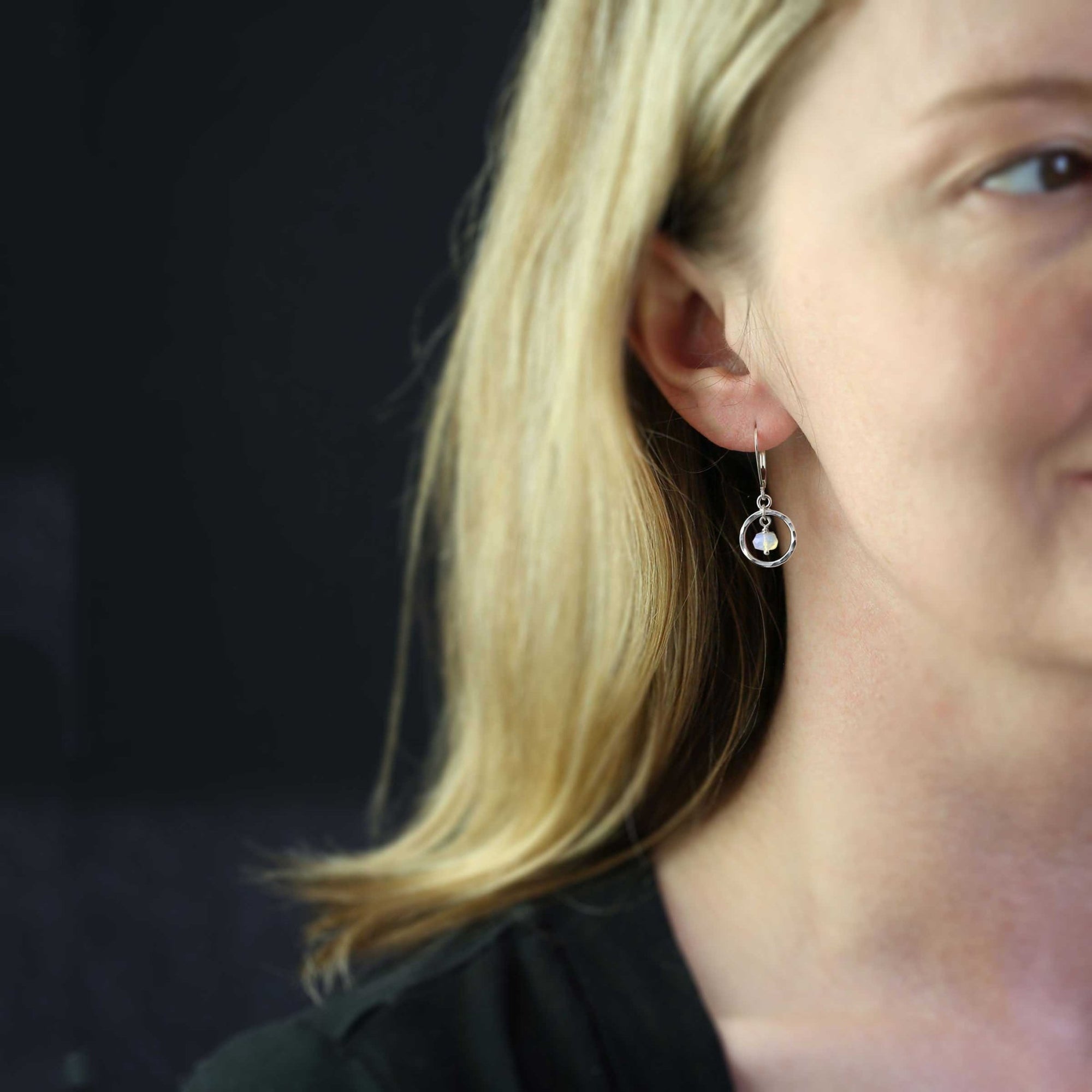Faceted Opal Circle Earrings jewelry handmade by Burnish