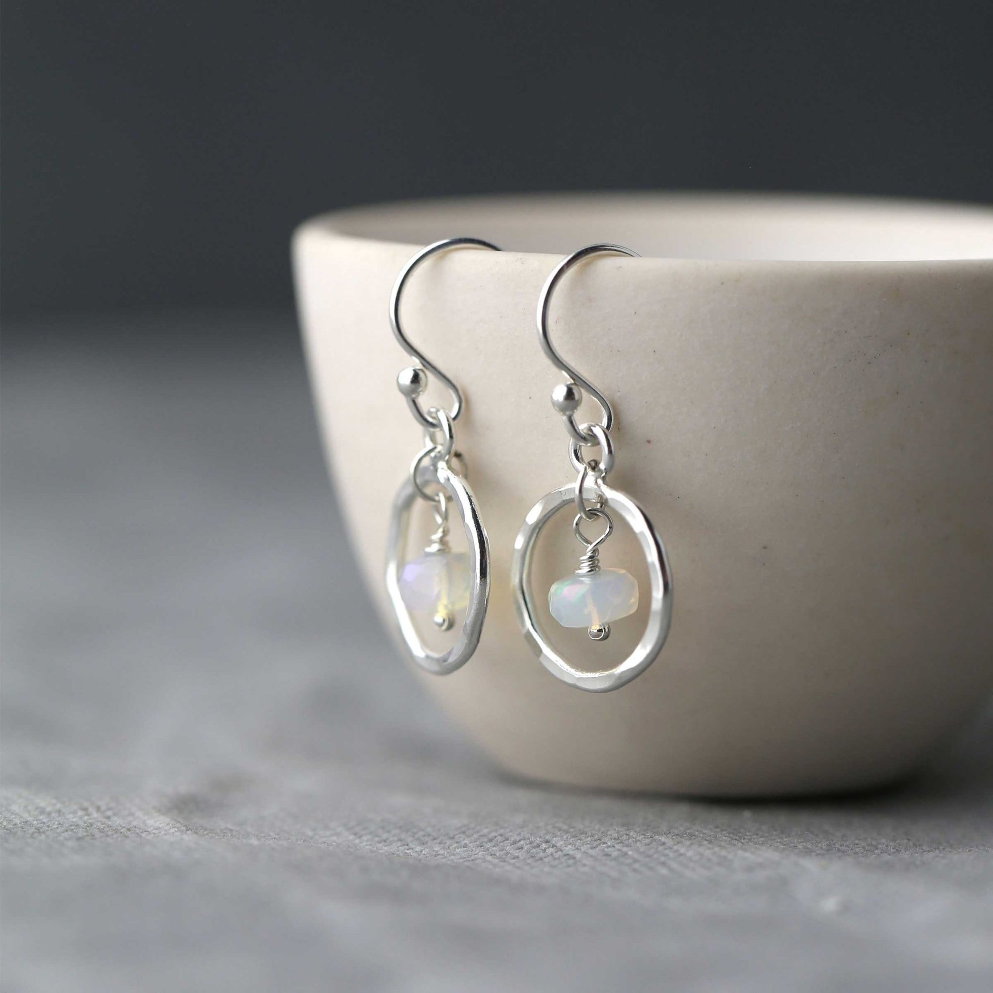 Faceted Opal Circle Earrings jewelry handmade by Burnish
