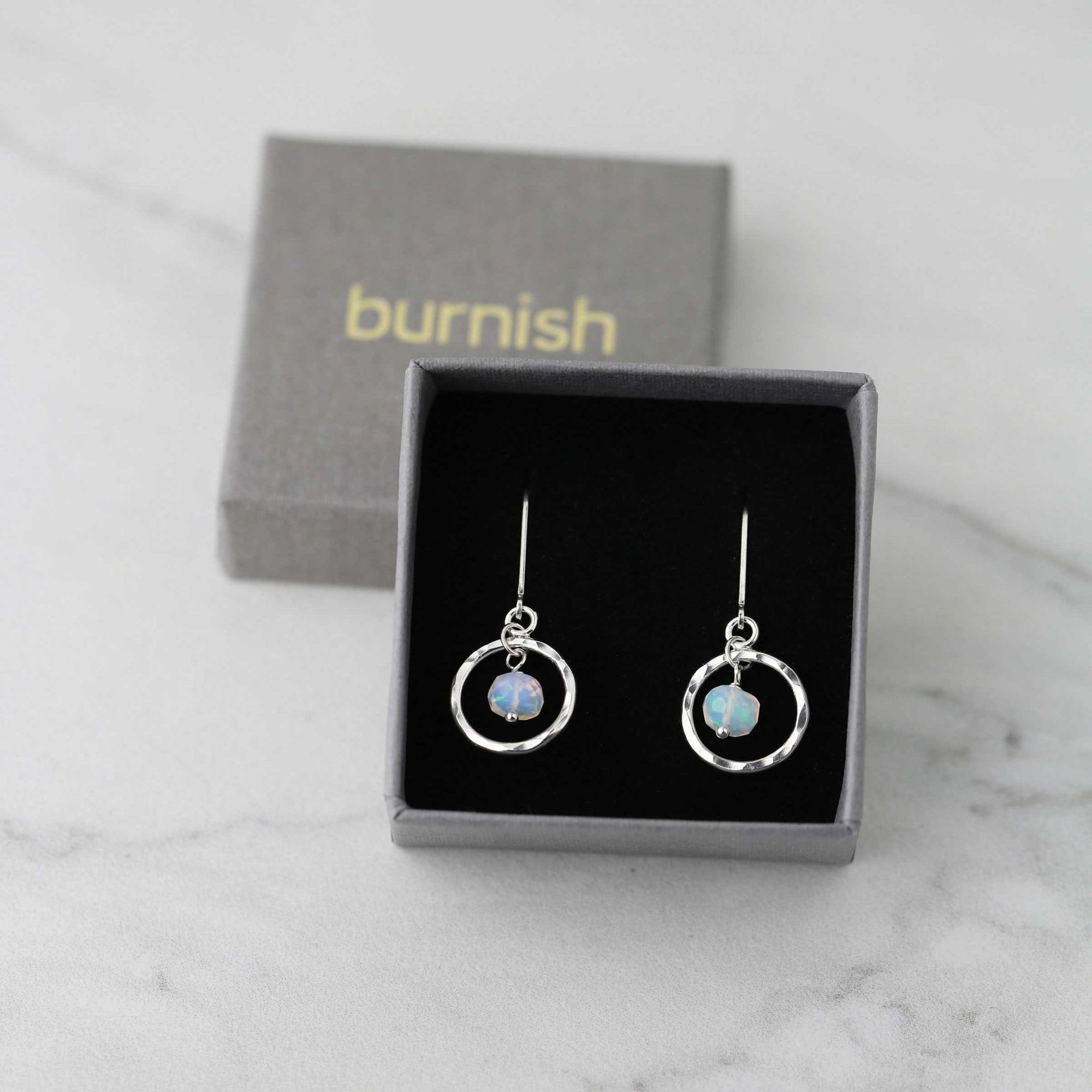 Faceted Opal Circle Earrings jewelry handmade by Burnish