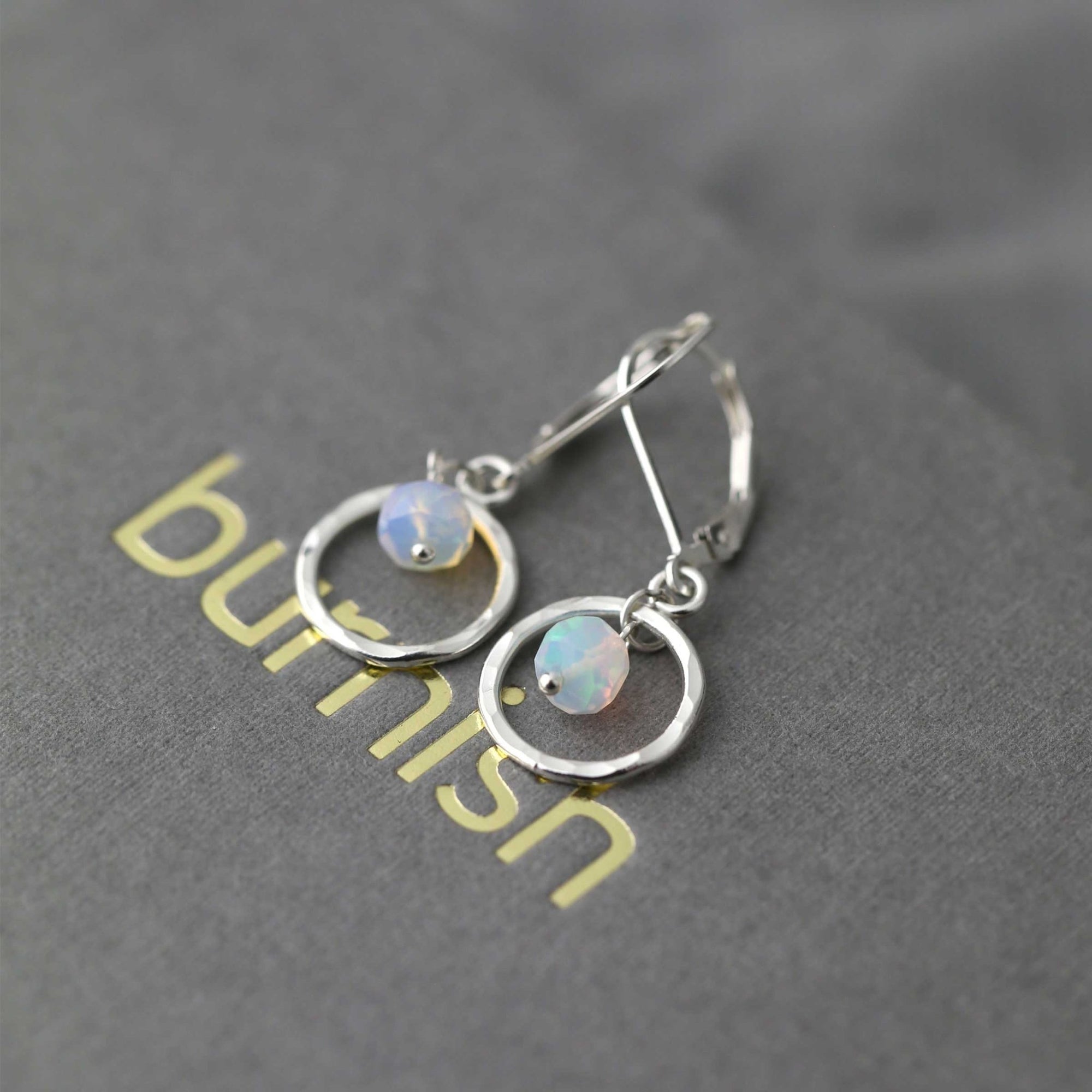 Faceted Opal Circle Earrings jewelry handmade by Burnish