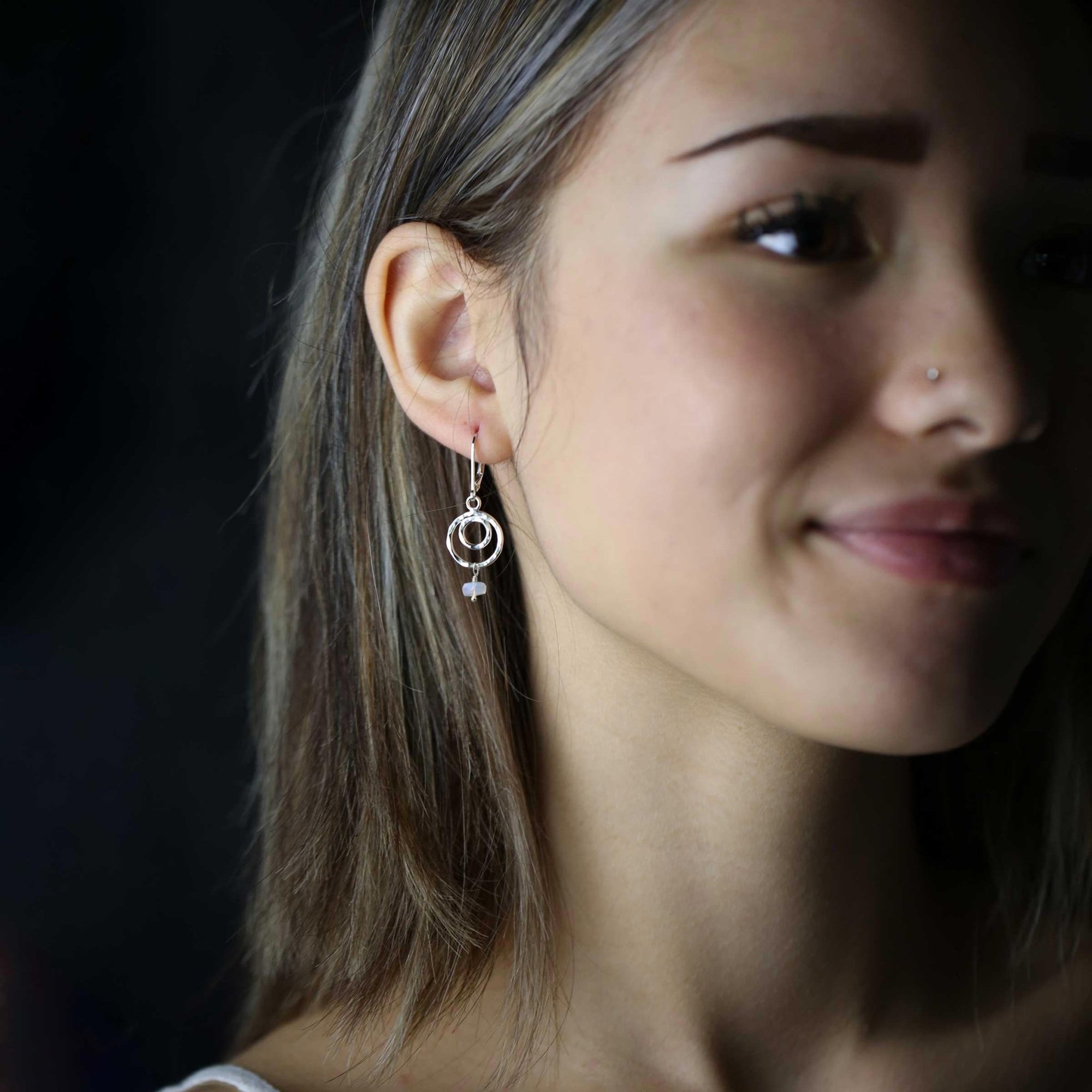 Faceted Opal Double Circle Earrings jewelry handmade by Burnish