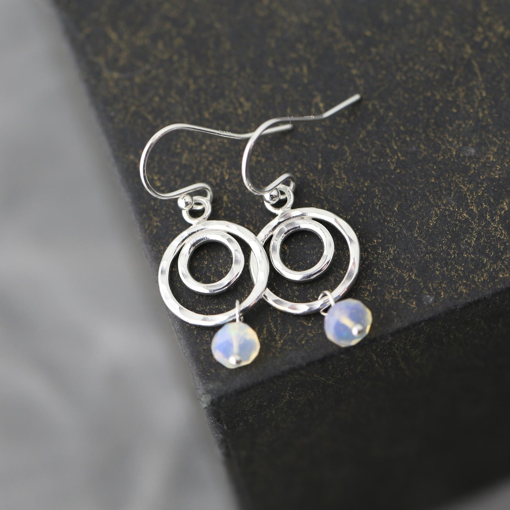 Faceted Opal Double Circle Earrings jewelry handmade by Burnish
