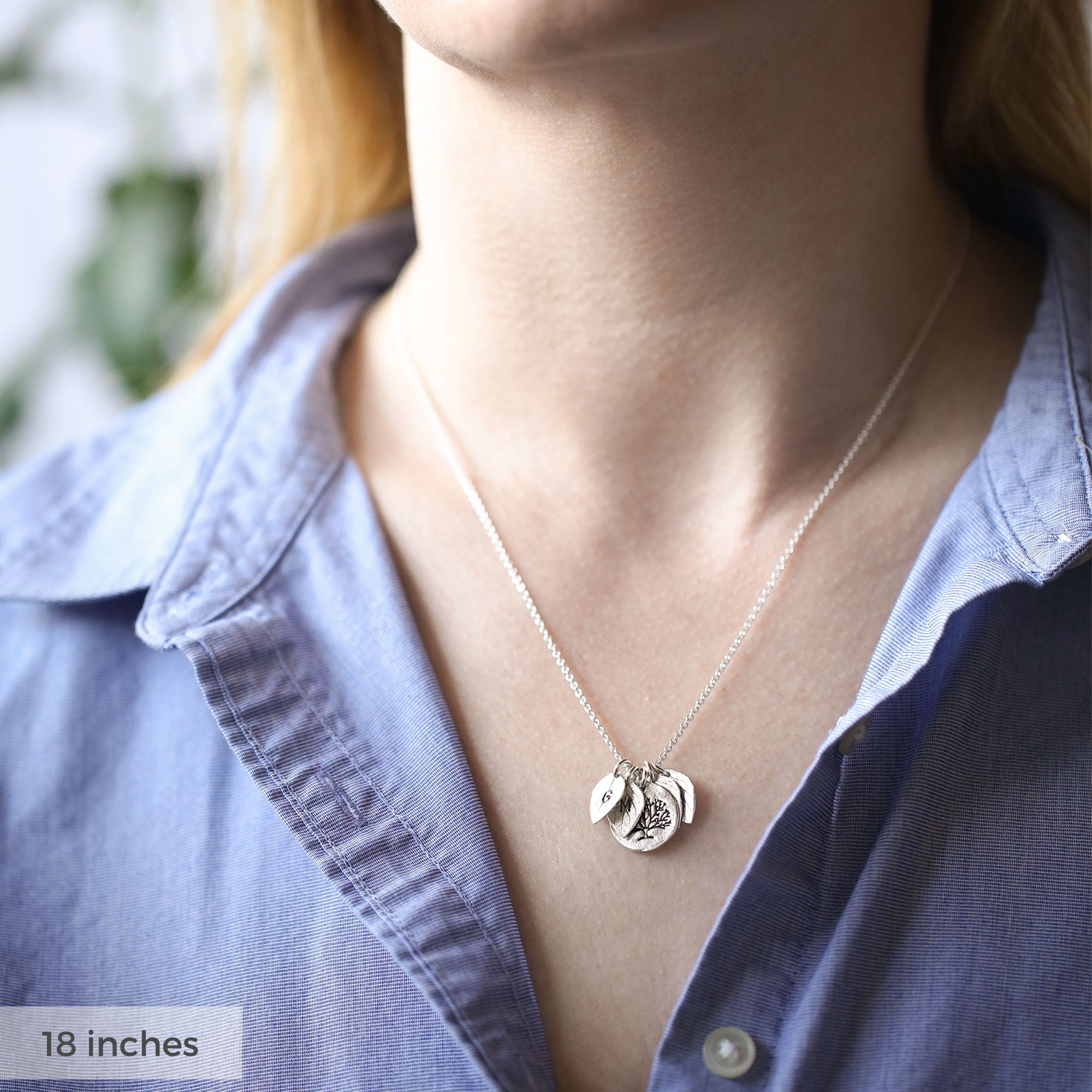 Family Tree Necklace with Initial Leaves jewelry handmade by Burnish