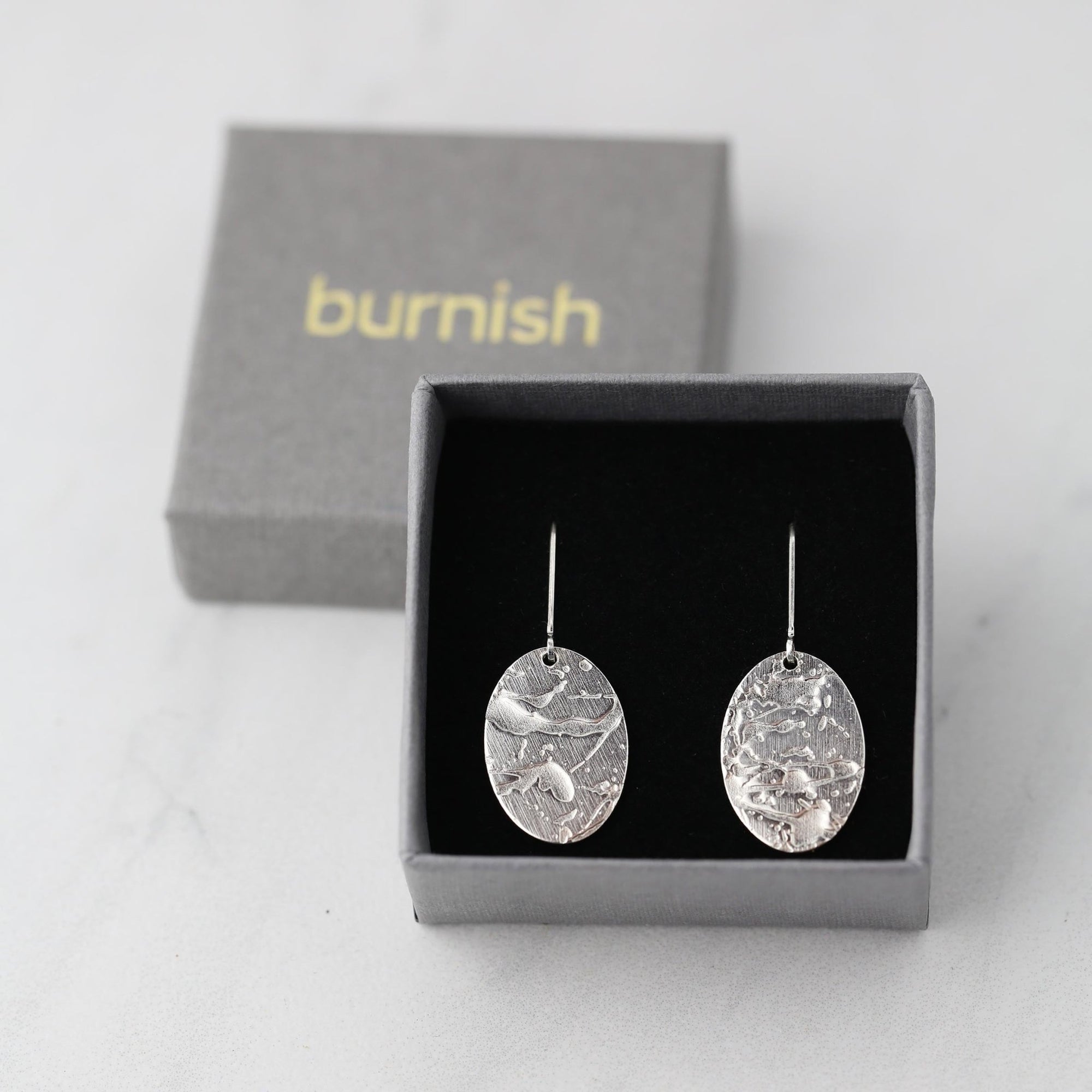 Glacial Ice Textured Oval Earrings jewelry handmade by Burnish