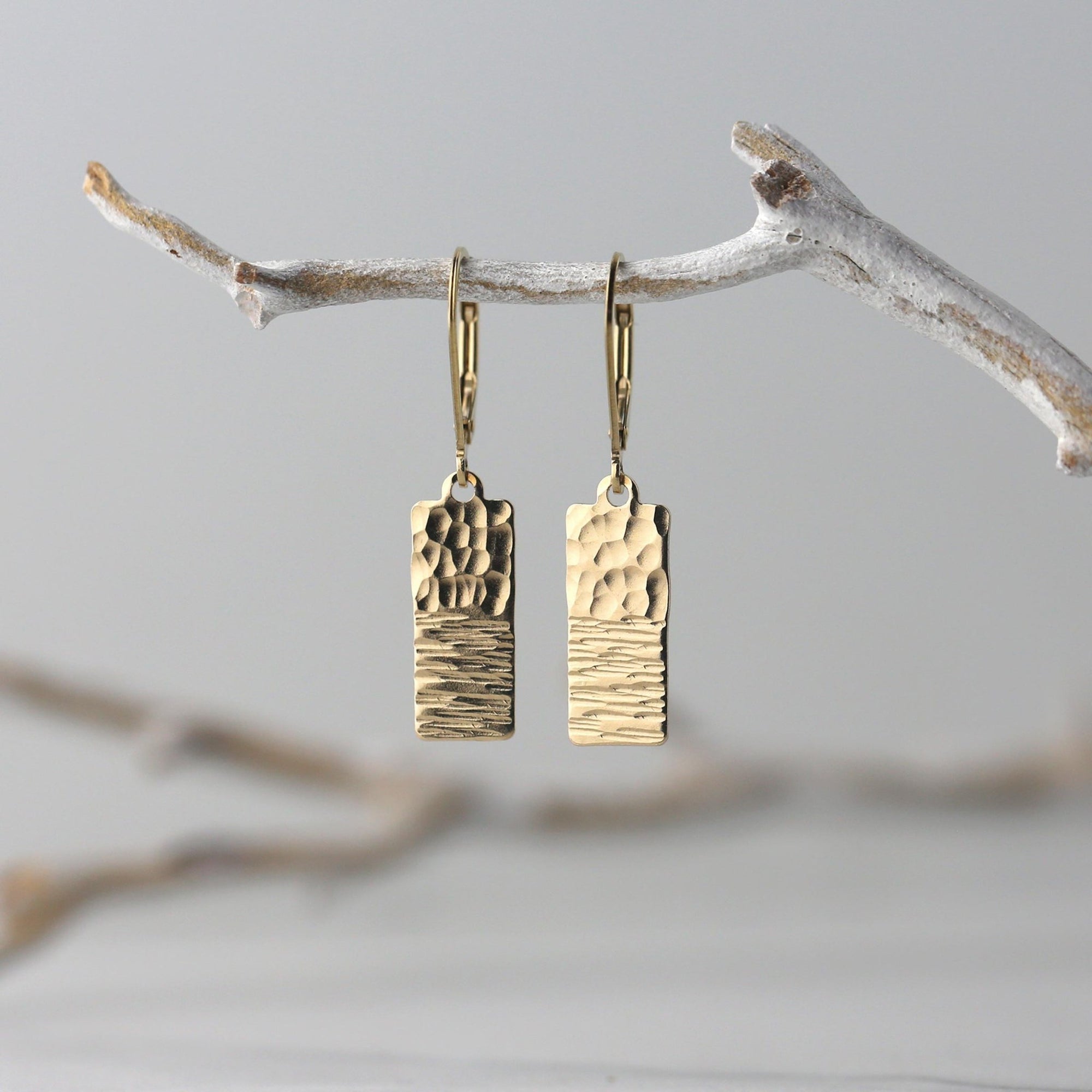 Gold Duo Texture Tag Earrings jewelry handmade by Burnish