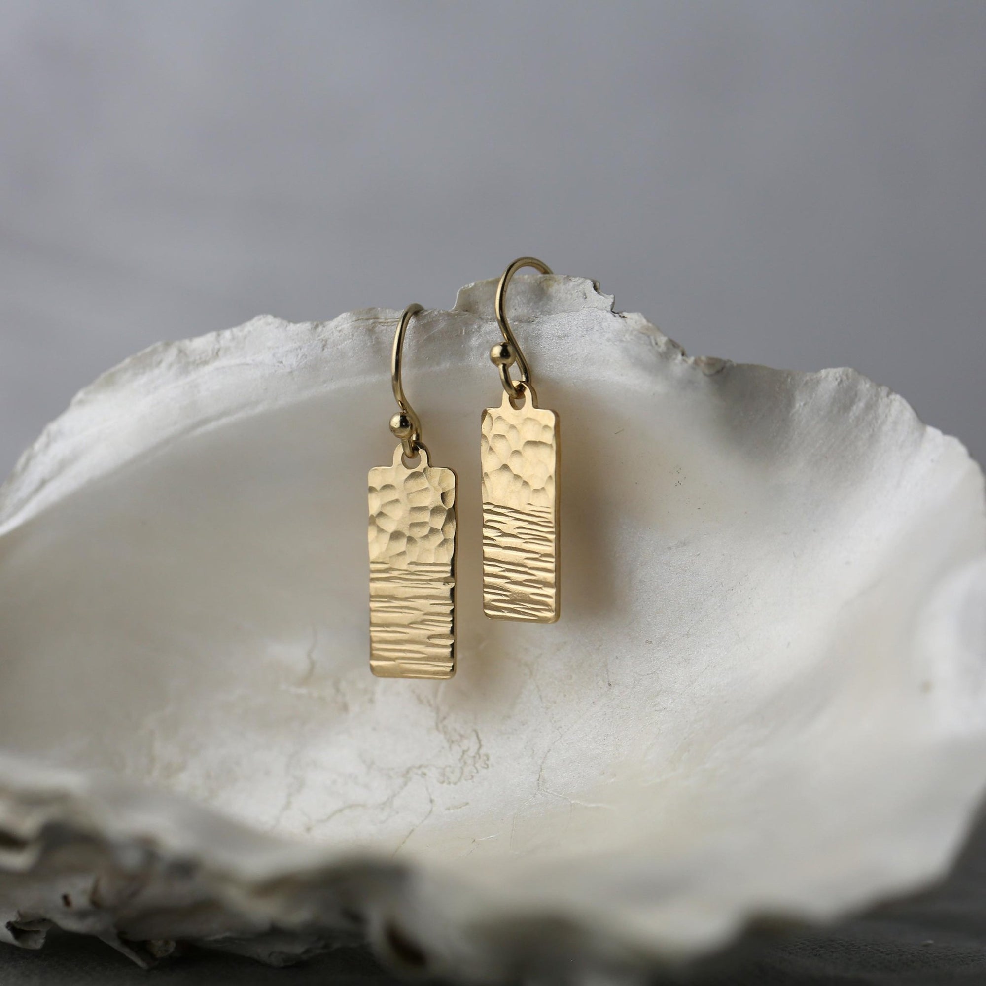 Gold Duo Texture Tag Earrings jewelry handmade by Burnish