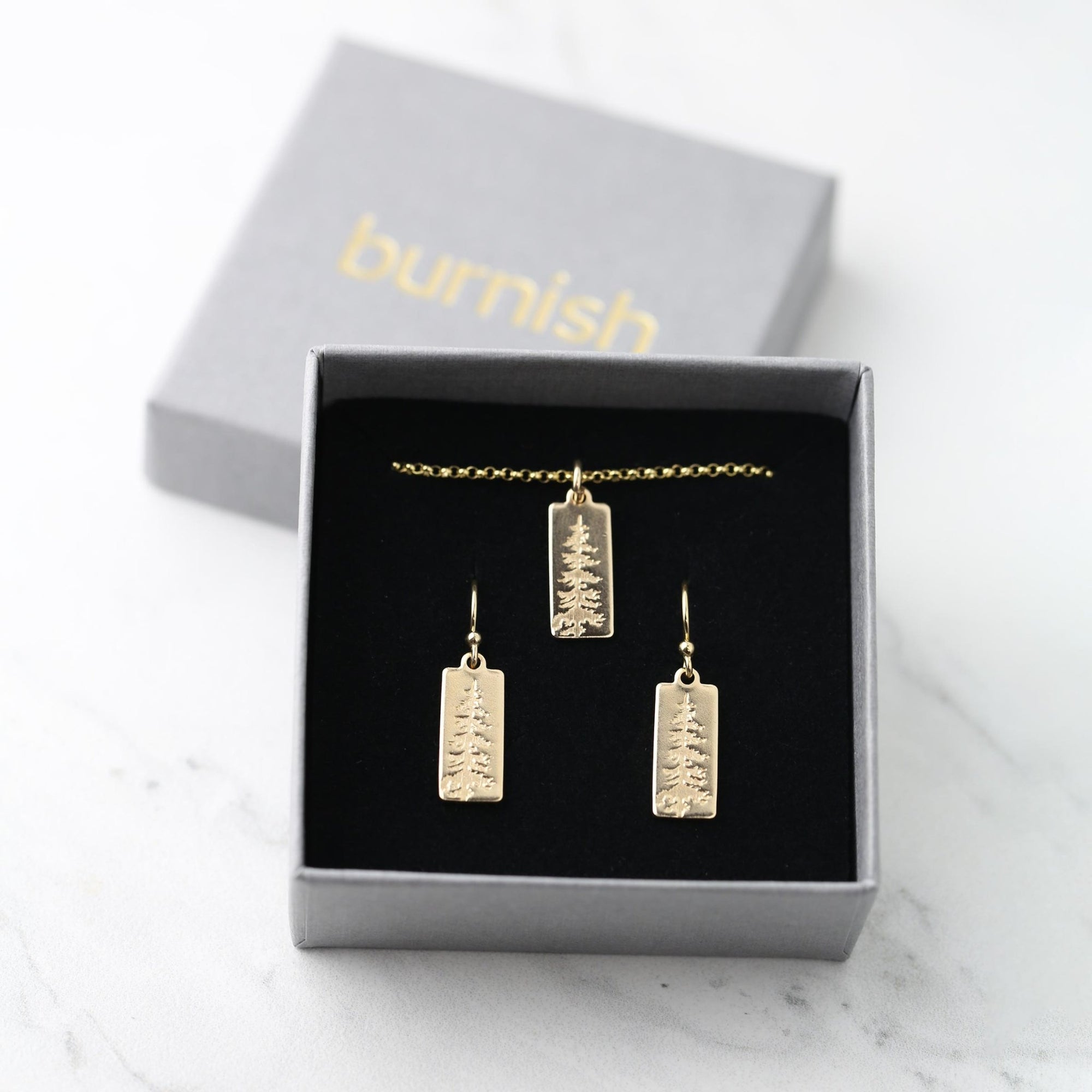 Gold Evergreen Tree Jewelry Set jewelry handmade by Burnish