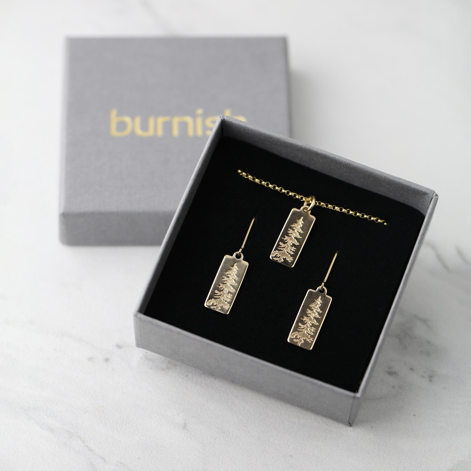 Gold Evergreen Tree Jewelry Set jewelry handmade by Burnish