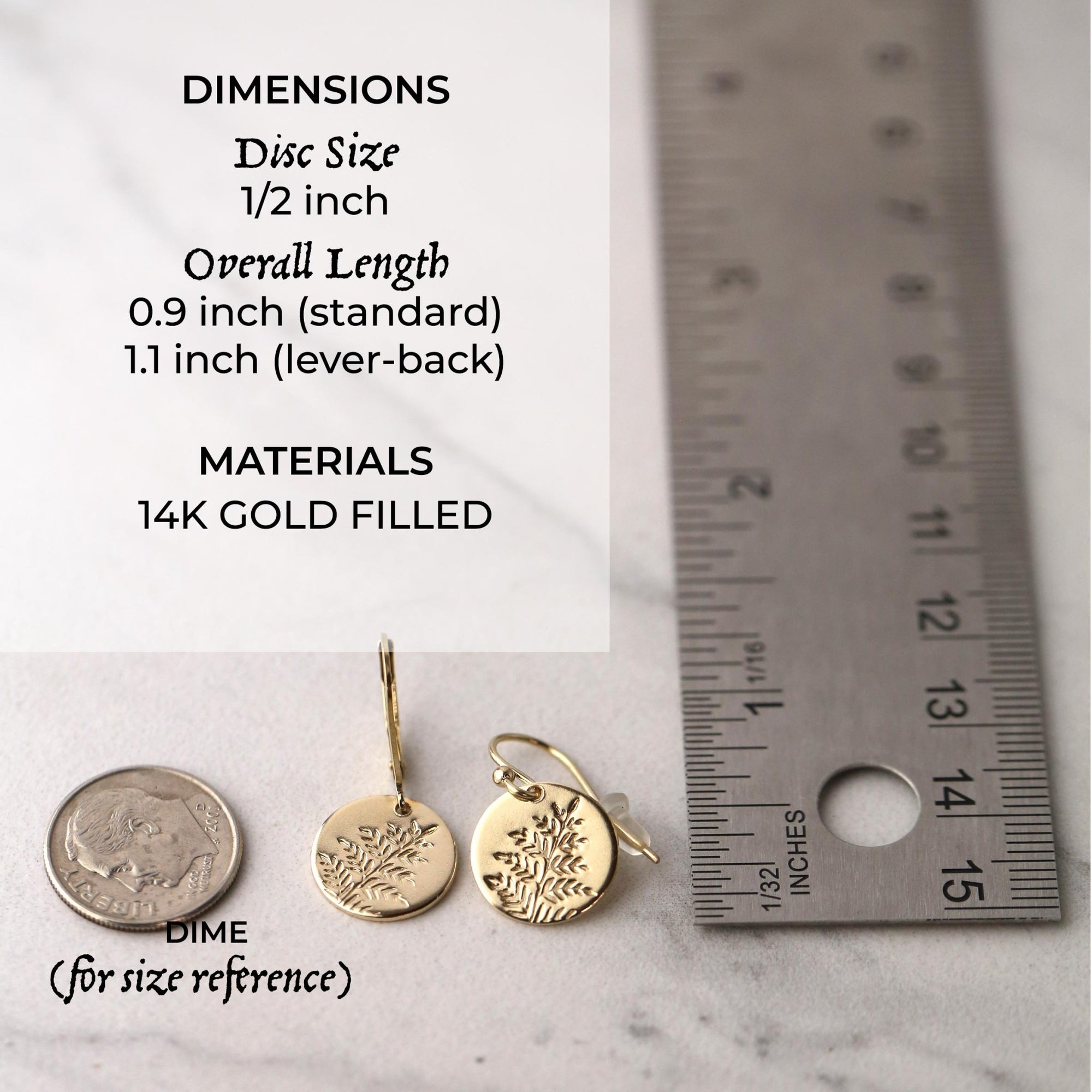 Gold Fern Leaves Medium Disc Earrings jewelry handmade by Burnish
