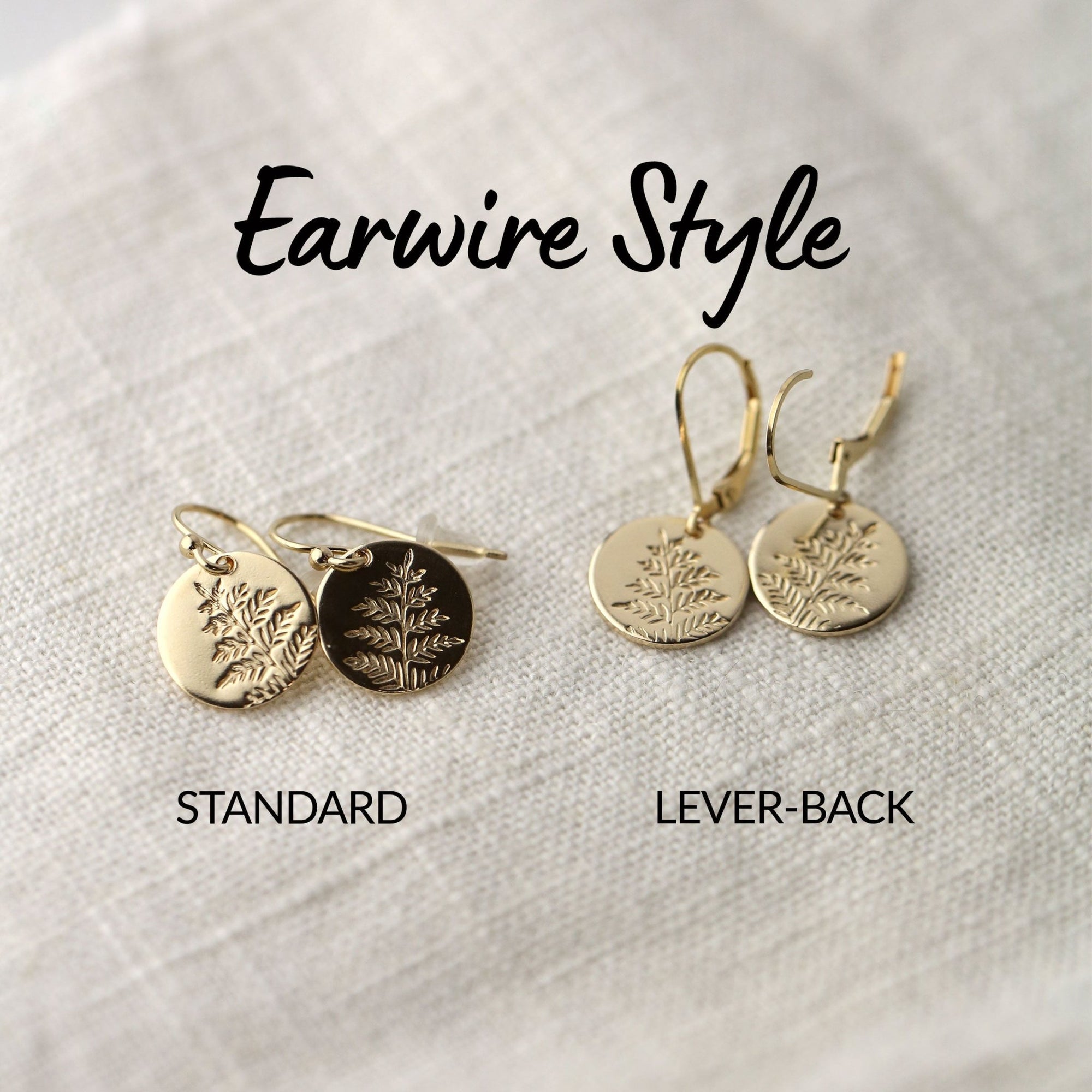 Gold Fern Leaves Medium Disc Earrings jewelry handmade by Burnish