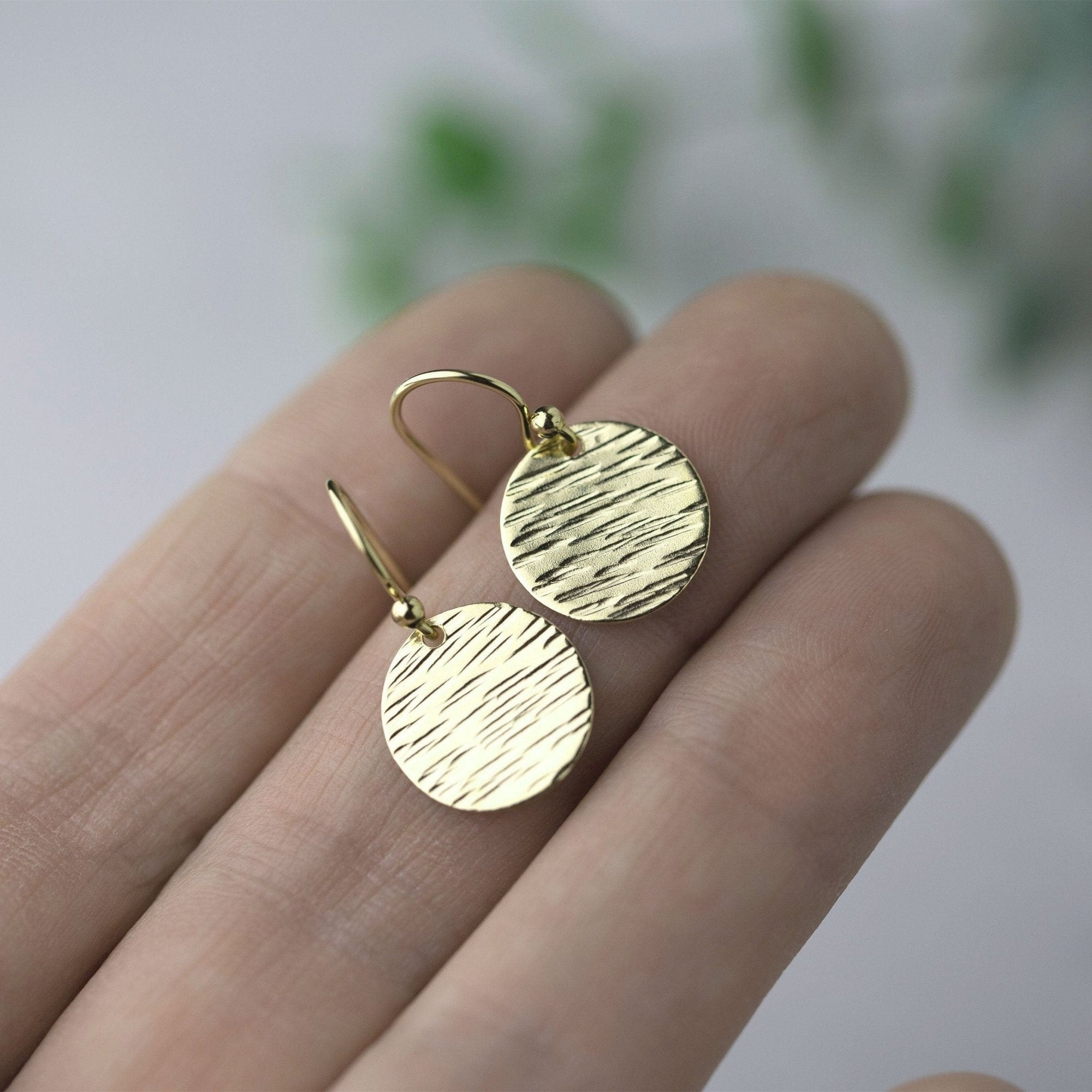 Gold Hammered Bark Medium Disc Earrings jewelry handmade by Burnish