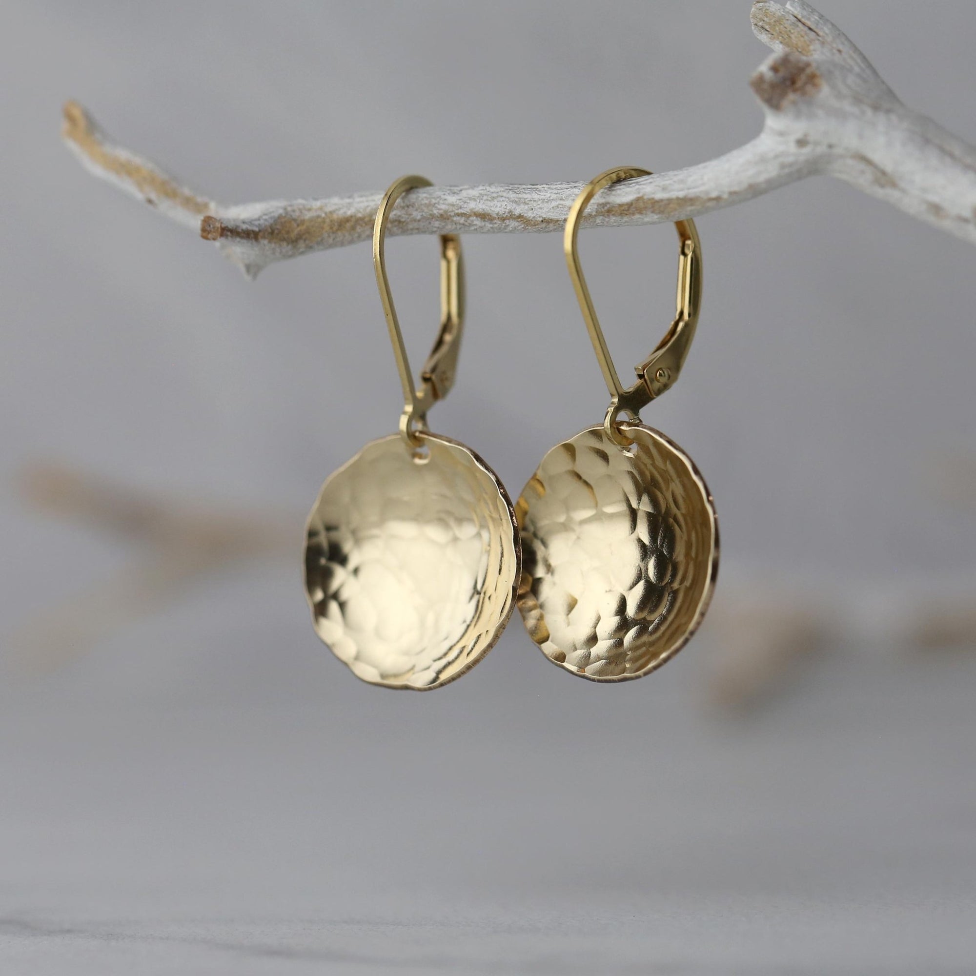 Gold Hammered Domed Disc Earrings jewelry handmade by Burnish