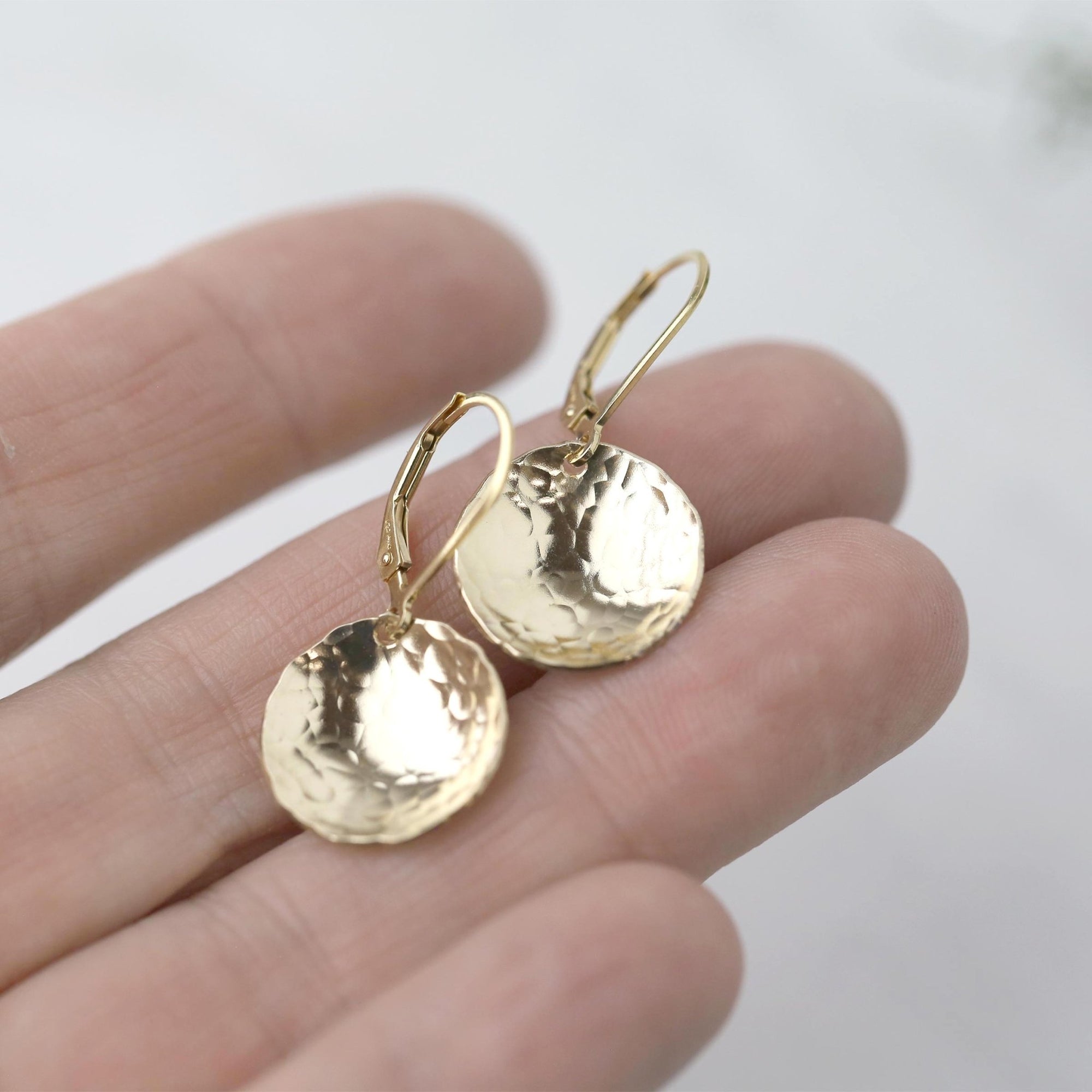 Gold Hammered Domed Disc Earrings jewelry handmade by Burnish