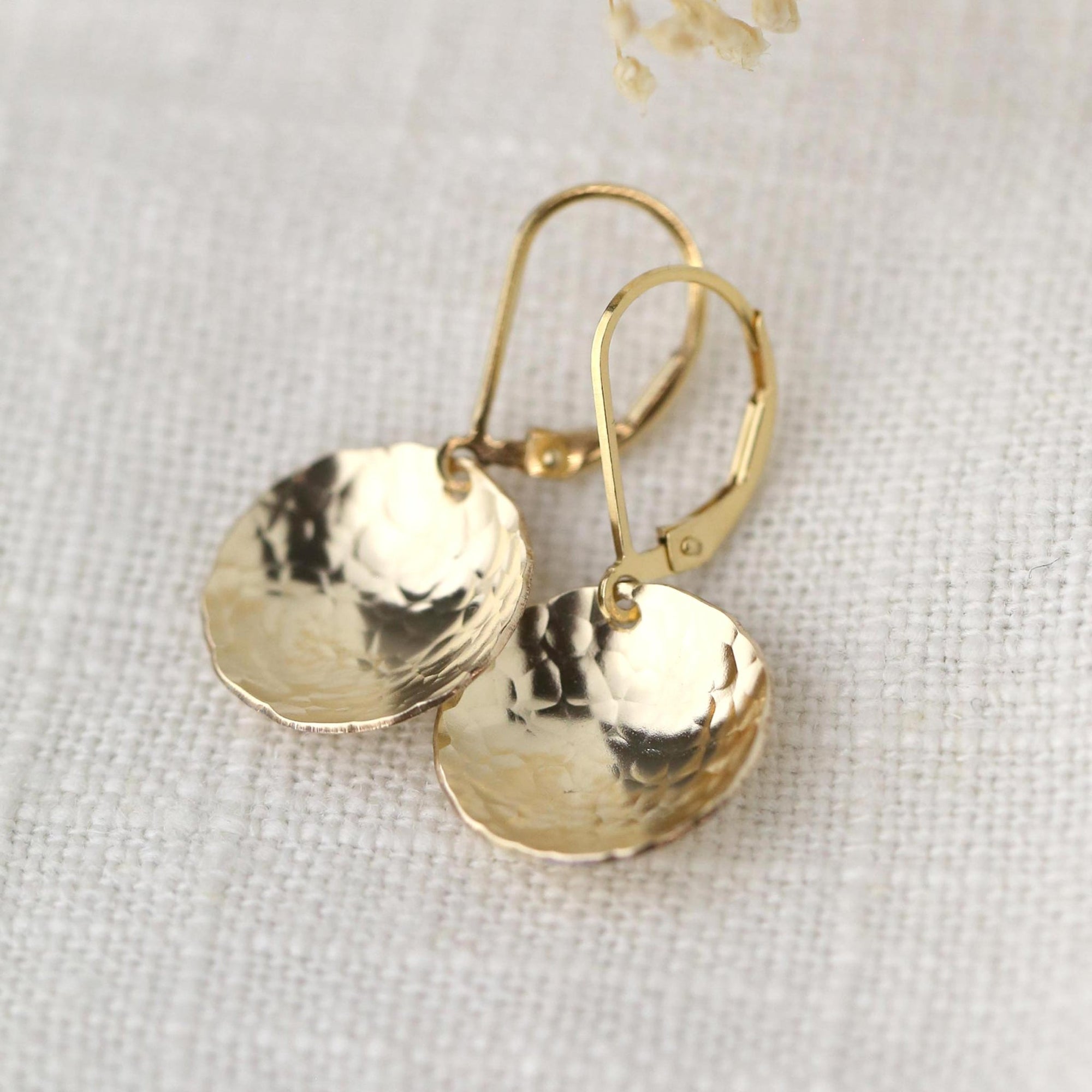 Gold Hammered Domed Disc Earrings jewelry handmade by Burnish