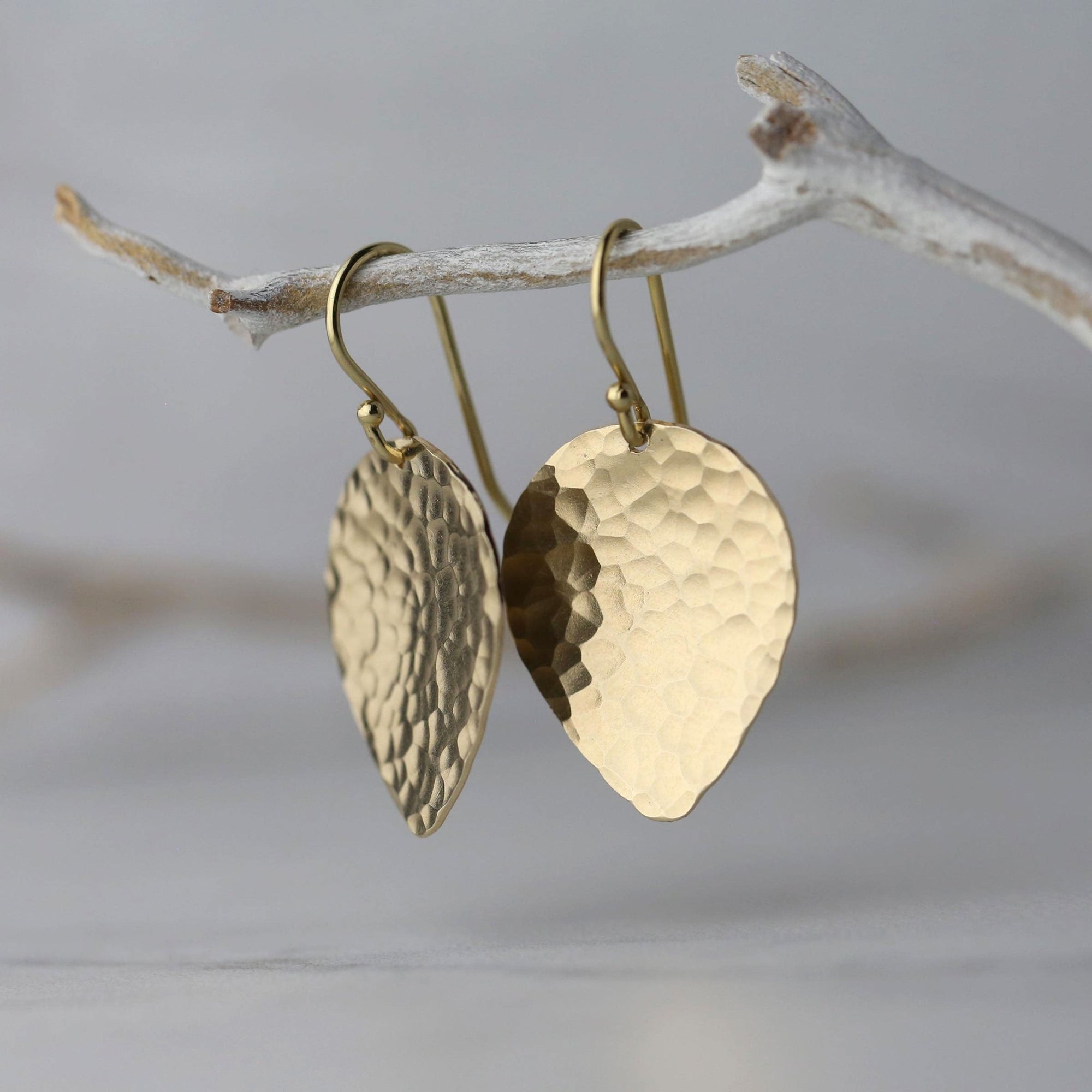 Gold Hammered Petal Drop Earrings jewelry handmade by Burnish