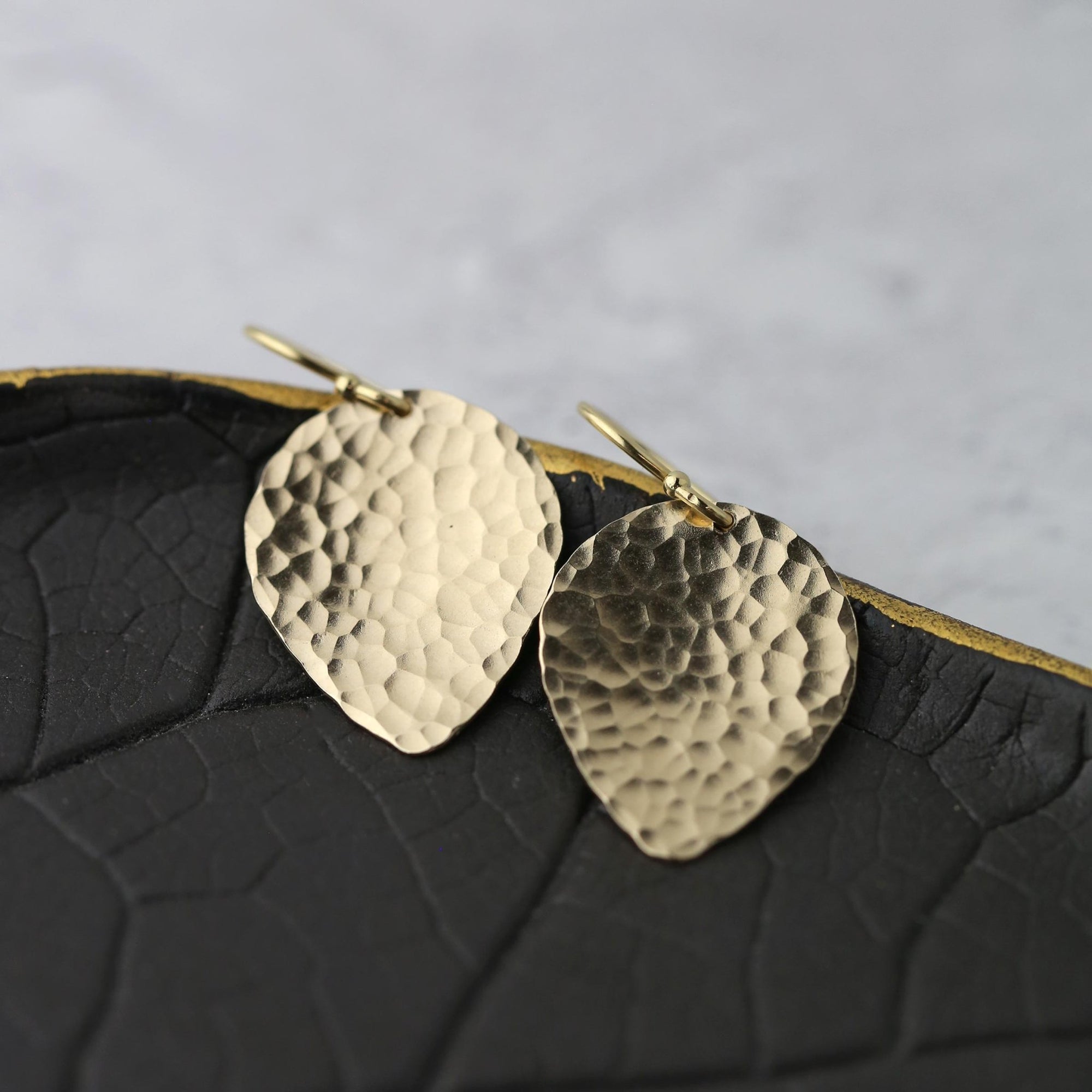 Gold Hammered Petal Drop Earrings jewelry handmade by Burnish