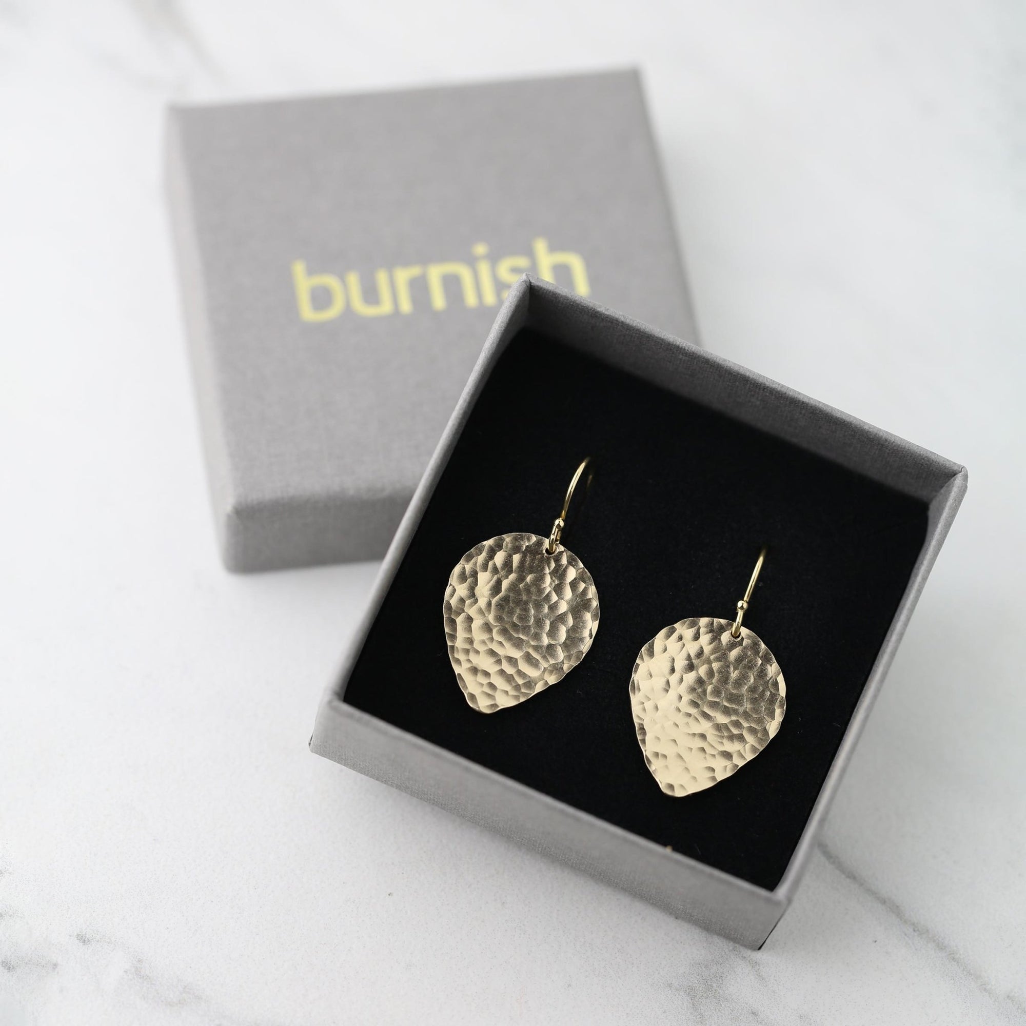 Gold Hammered Petal Drop Earrings jewelry handmade by Burnish