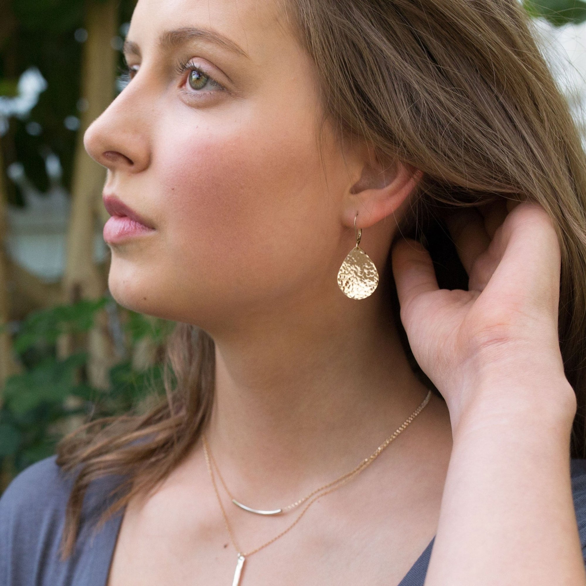Gold Hammered Teardrop Earrings jewelry handmade by Burnish