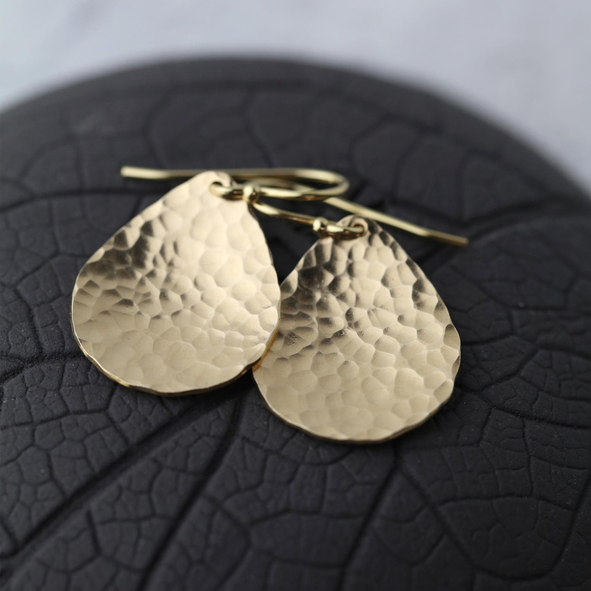 Gold Hammered Teardrop Earrings jewelry handmade by Burnish