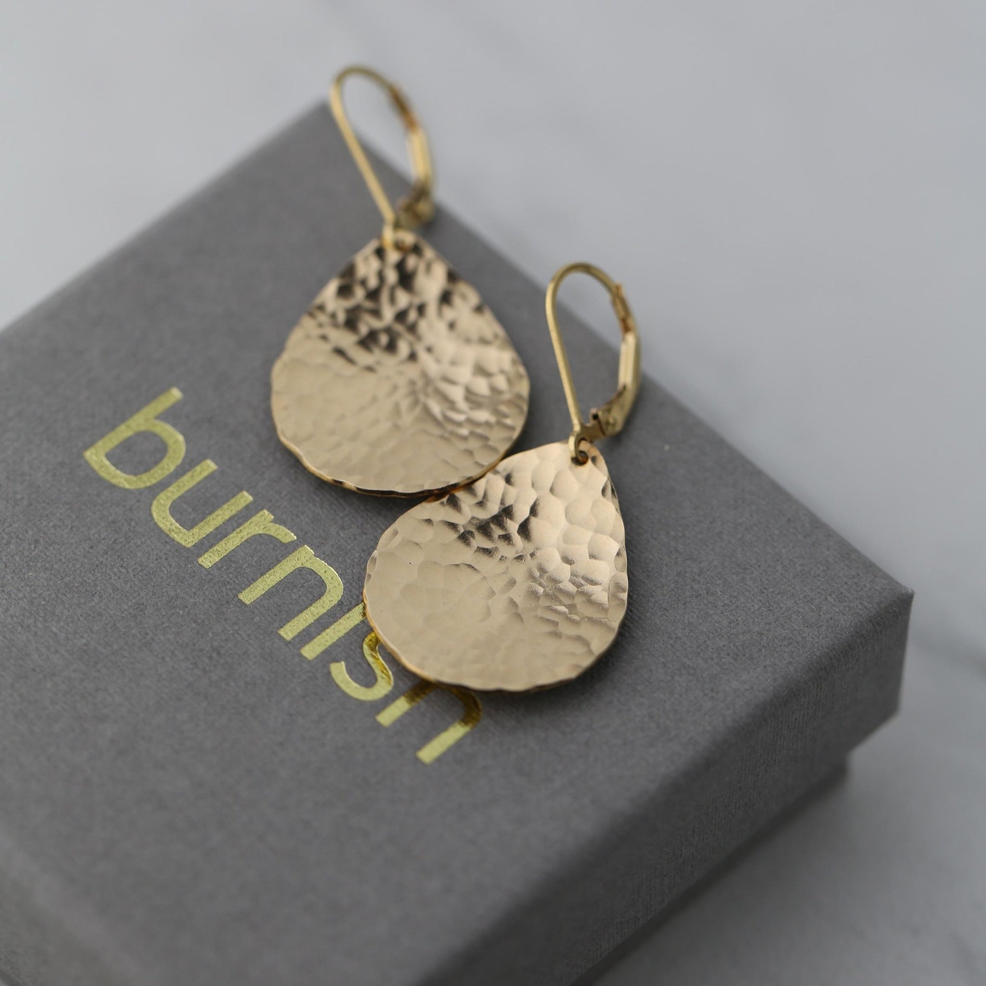 Gold Hammered Teardrop Earrings jewelry handmade by Burnish