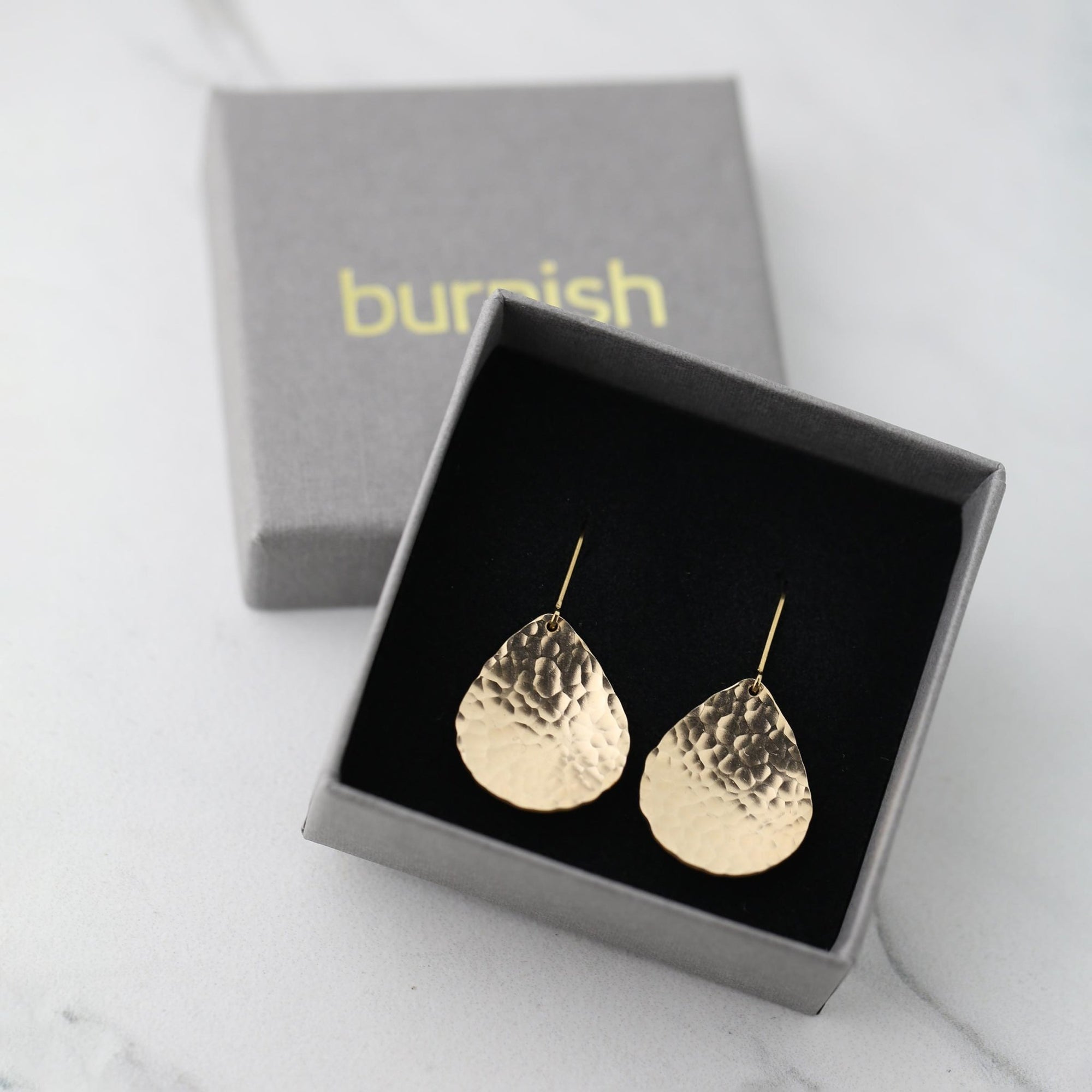 Gold Hammered Teardrop Earrings jewelry handmade by Burnish