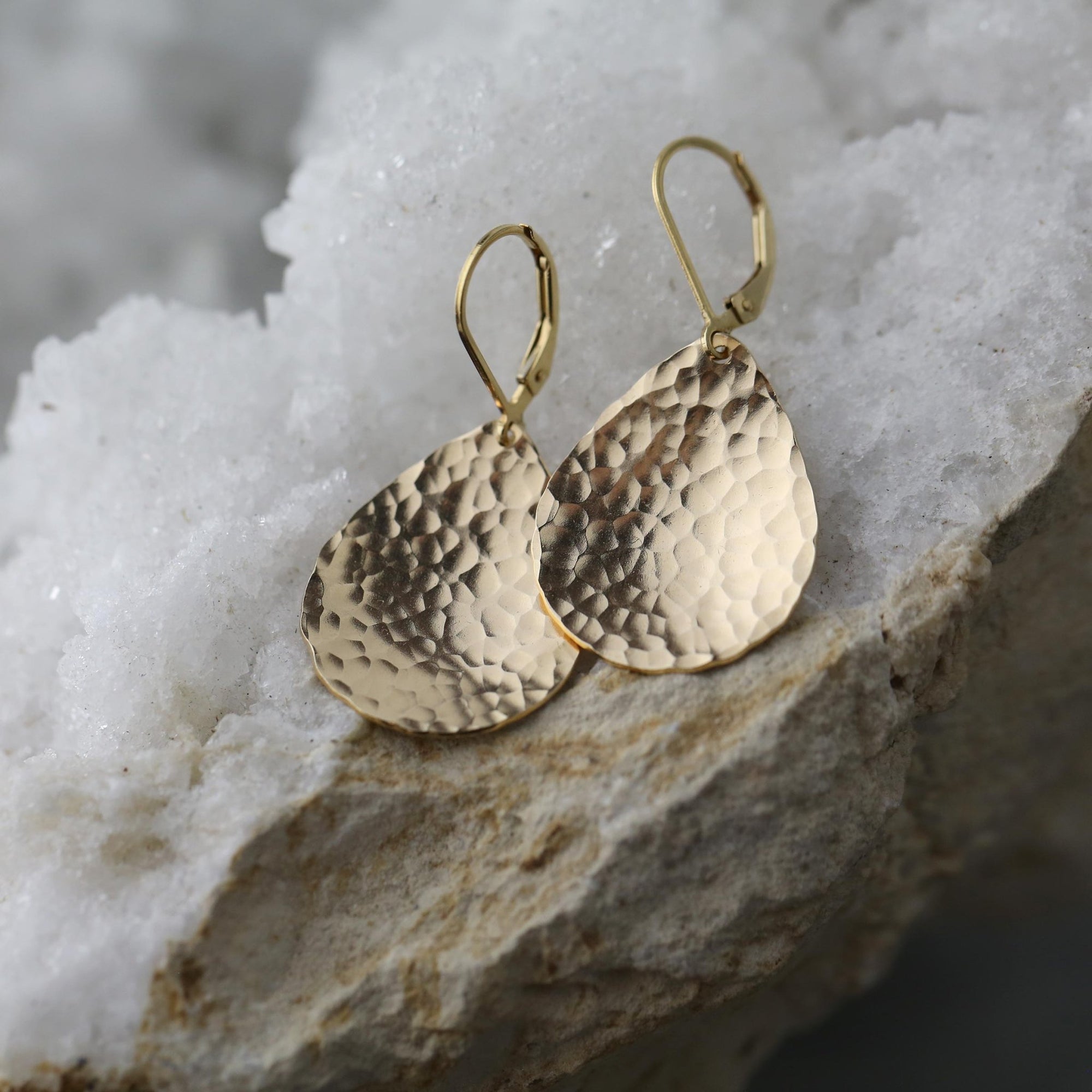 Gold Hammered Teardrop Earrings jewelry handmade by Burnish