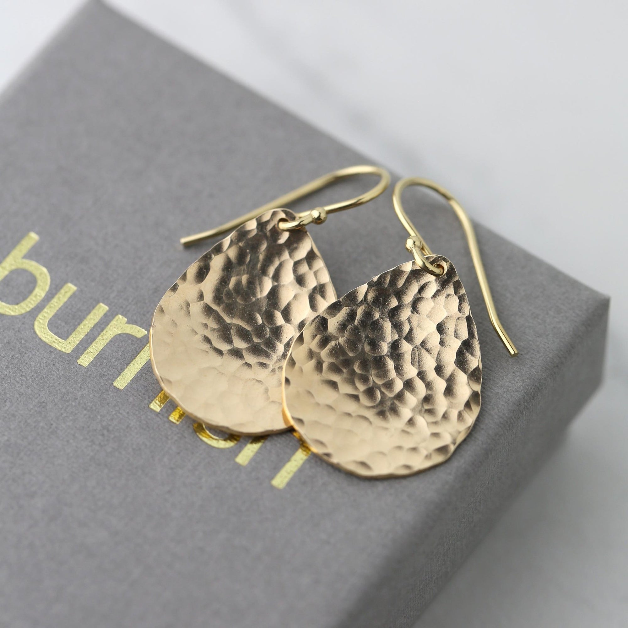 Gold Hammered Teardrop Earrings jewelry handmade by Burnish