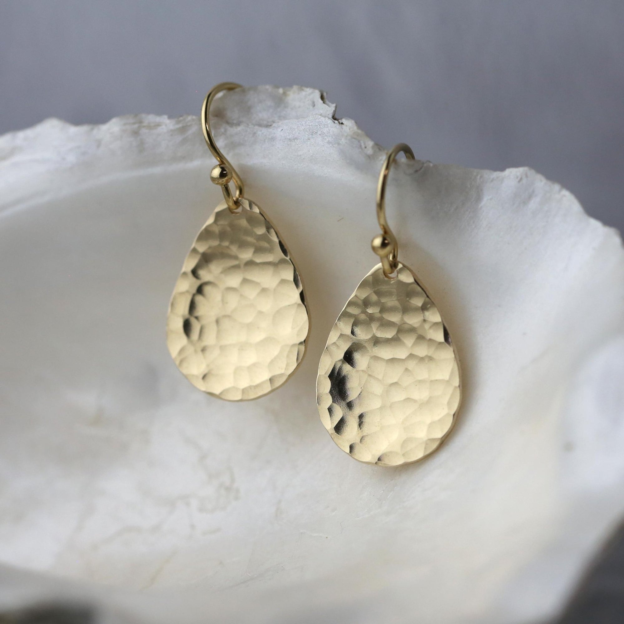 Gold Hammered Teardrop Earrings jewelry handmade by Burnish
