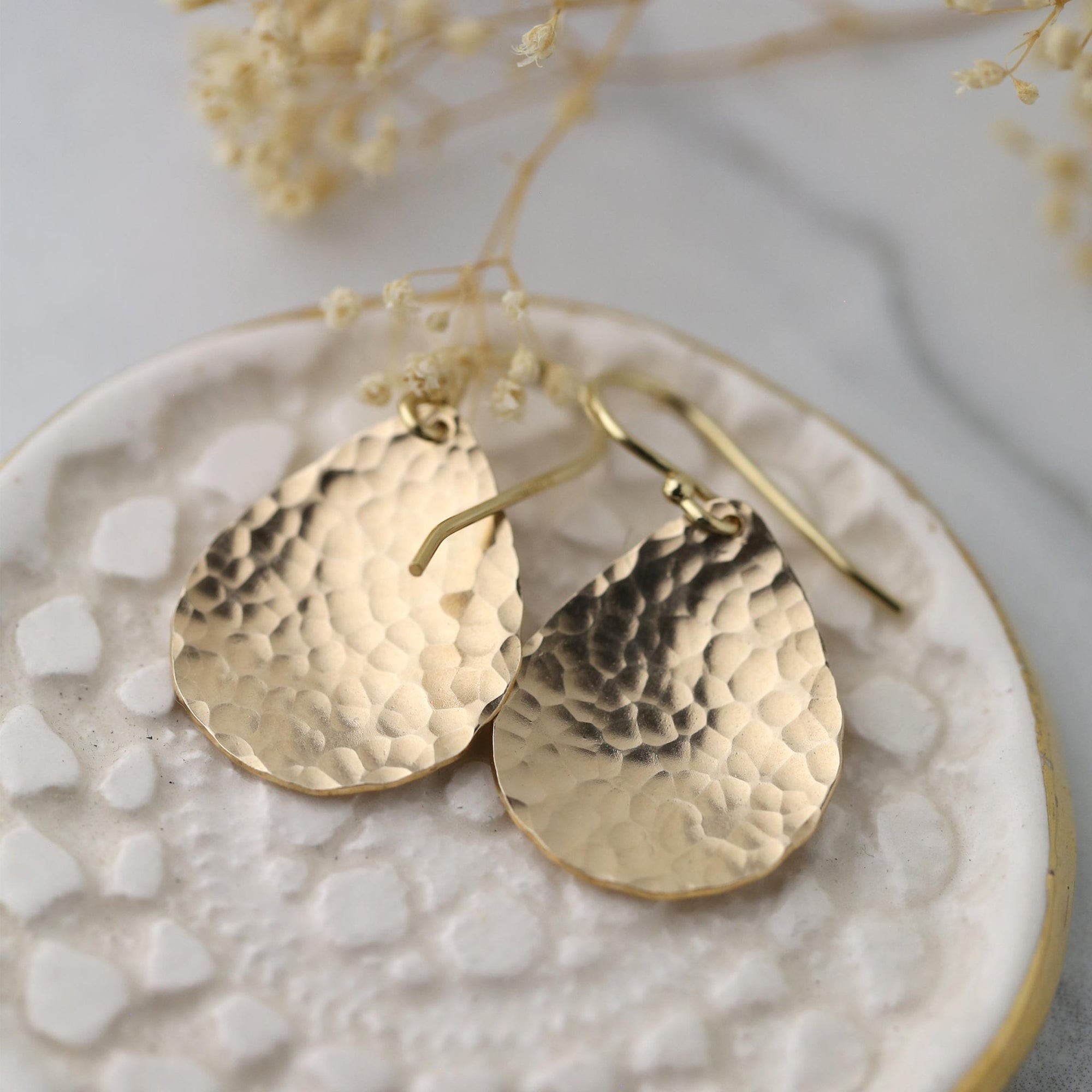Gold Hammered Teardrop Earrings jewelry handmade by Burnish