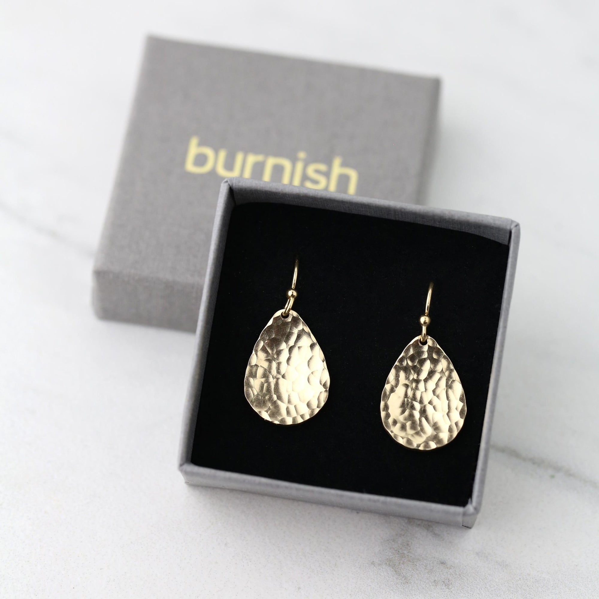 Gold Hammered Teardrop Earrings jewelry handmade by Burnish