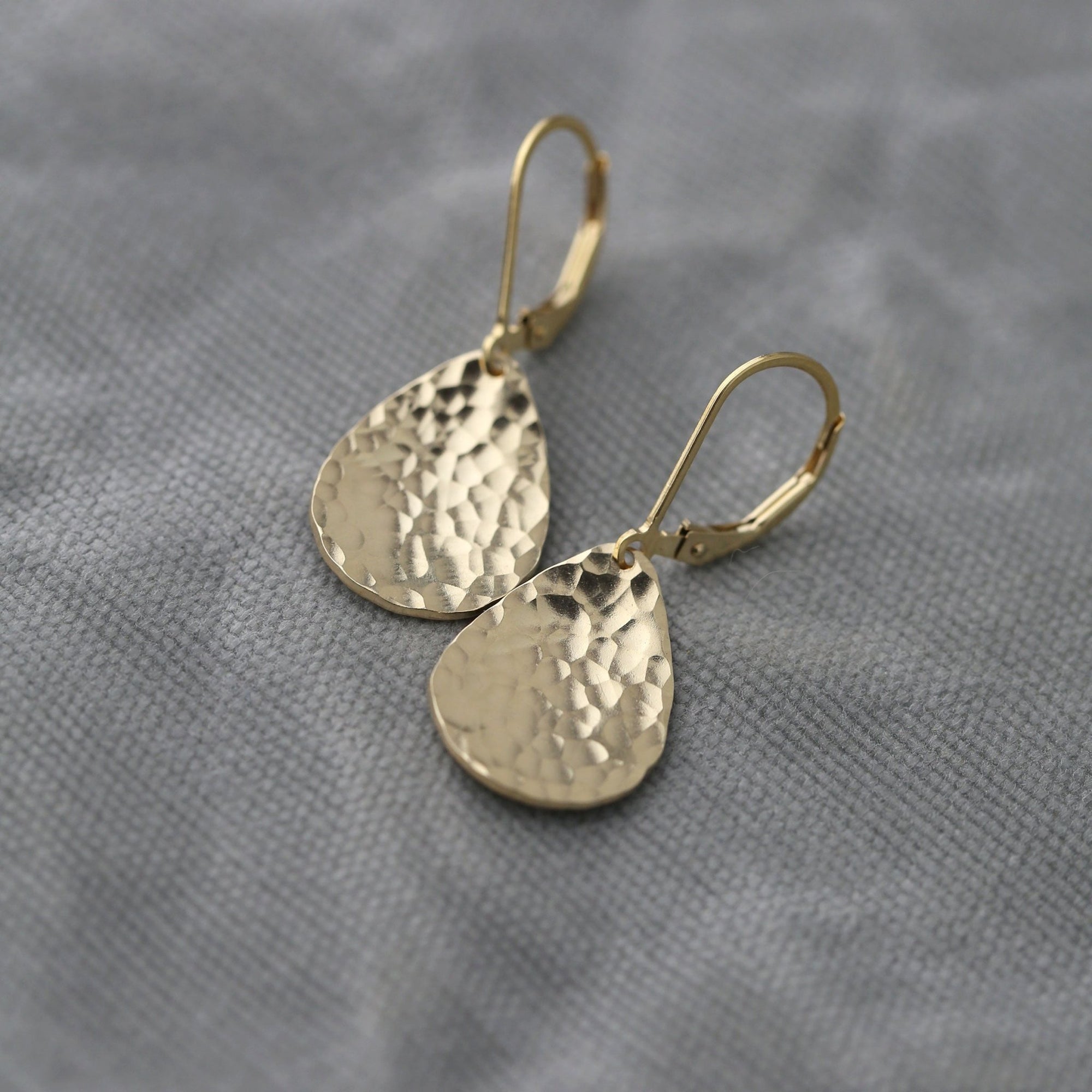 Gold Hammered Teardrop Earrings jewelry handmade by Burnish