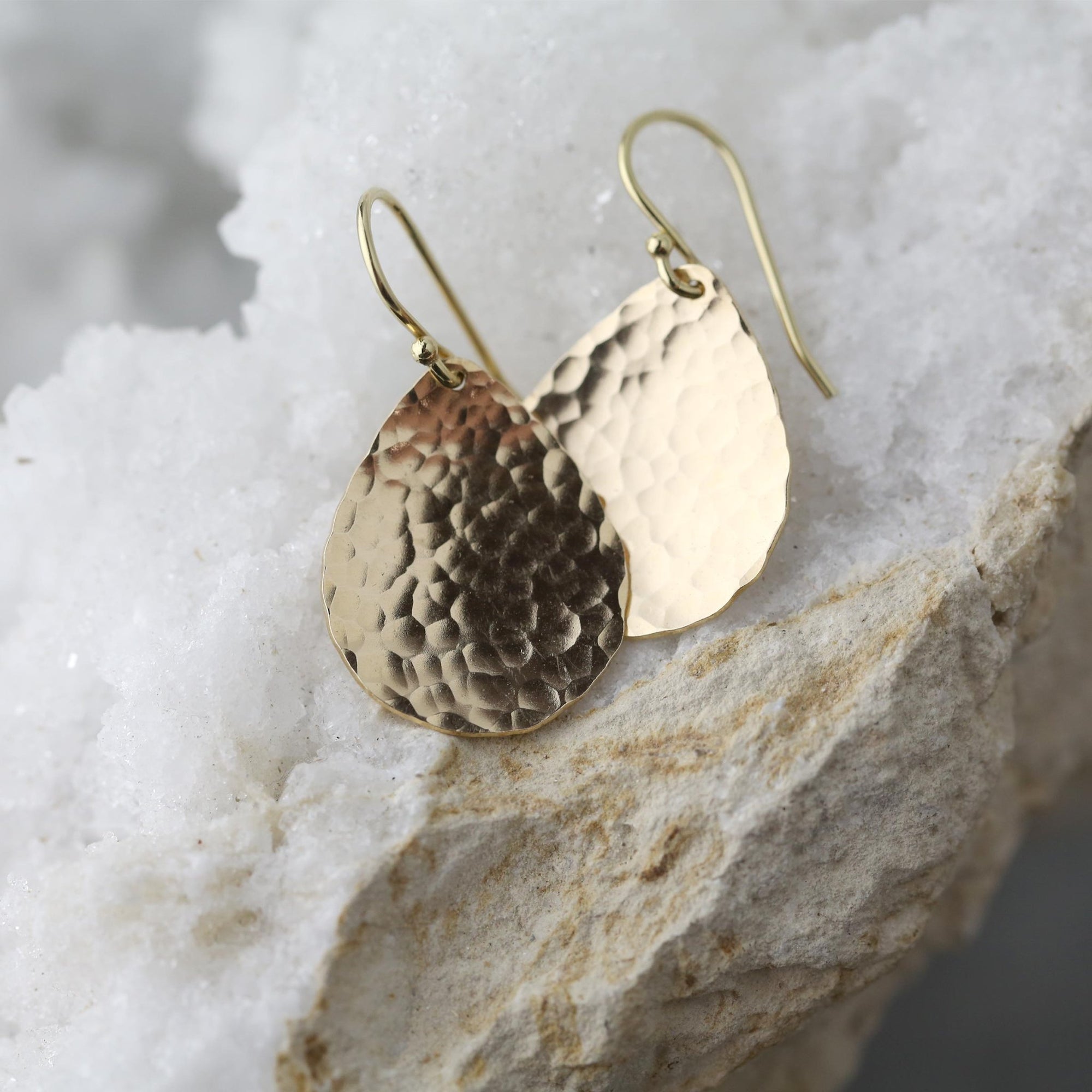Gold Hammered Teardrop Earrings jewelry handmade by Burnish