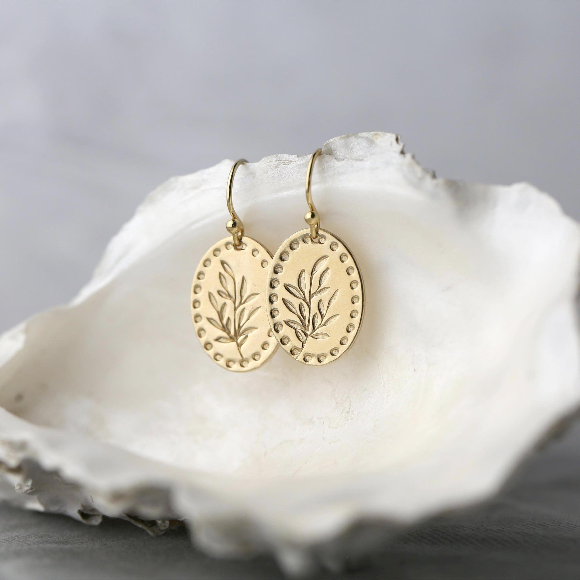 Gold Oval Willow Leaf Earrings jewelry handmade by Burnish