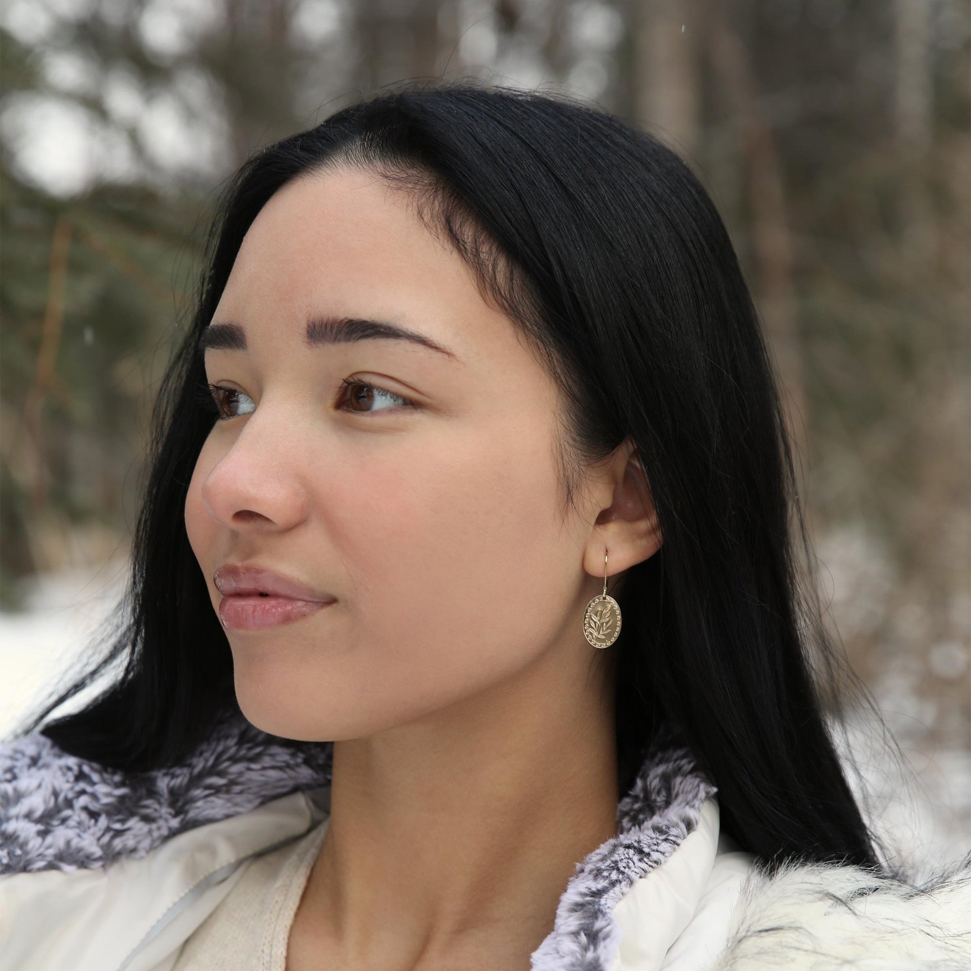 Gold Oval Willow Leaf Earrings jewelry handmade by Burnish